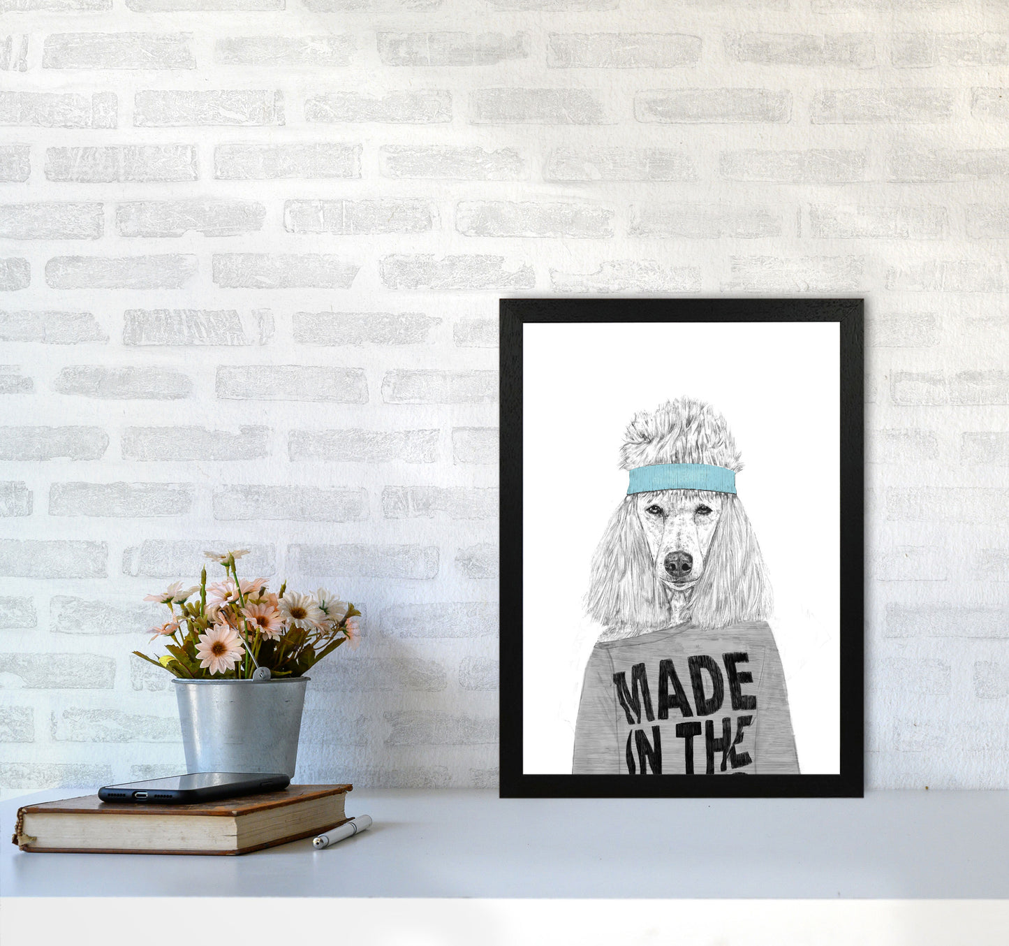 80's Bitch Dog Animal Modern Art Print by Balaz Solti A3 White Frame