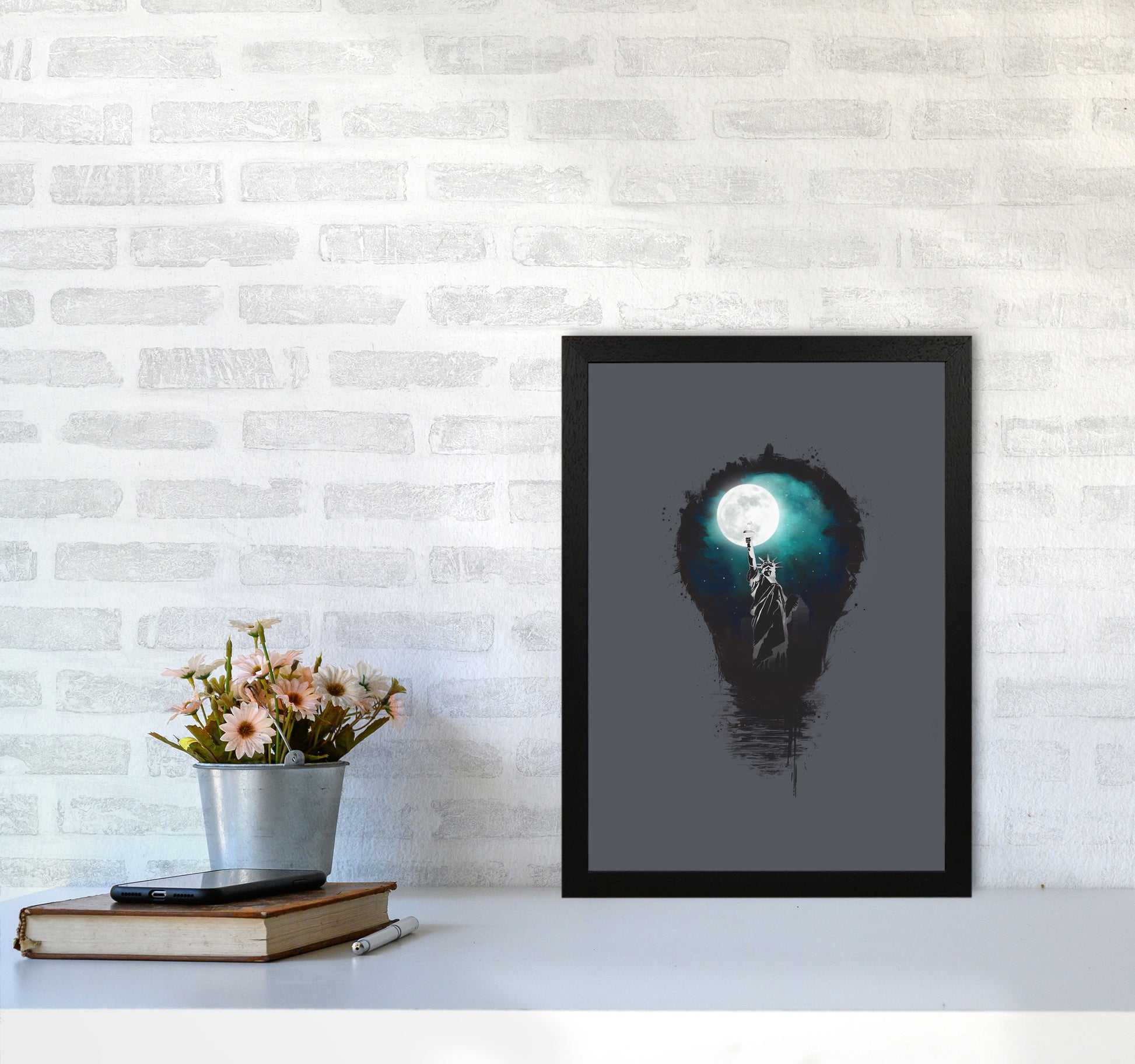 Big City Lights Art Print by Balaz Solti A3 White Frame
