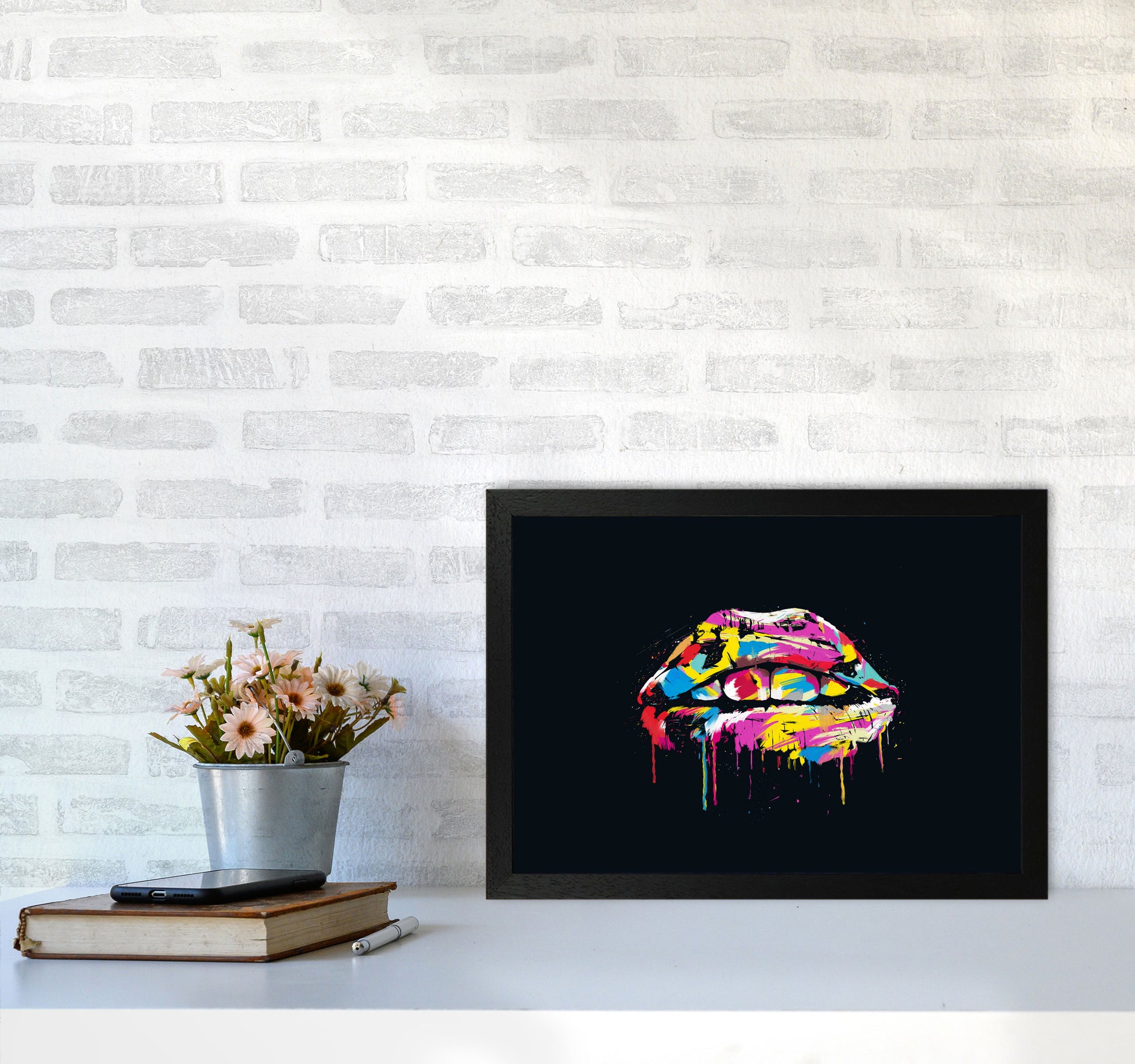 Colourful Lips Modern Art Print by Balaz Solti A3 White Frame