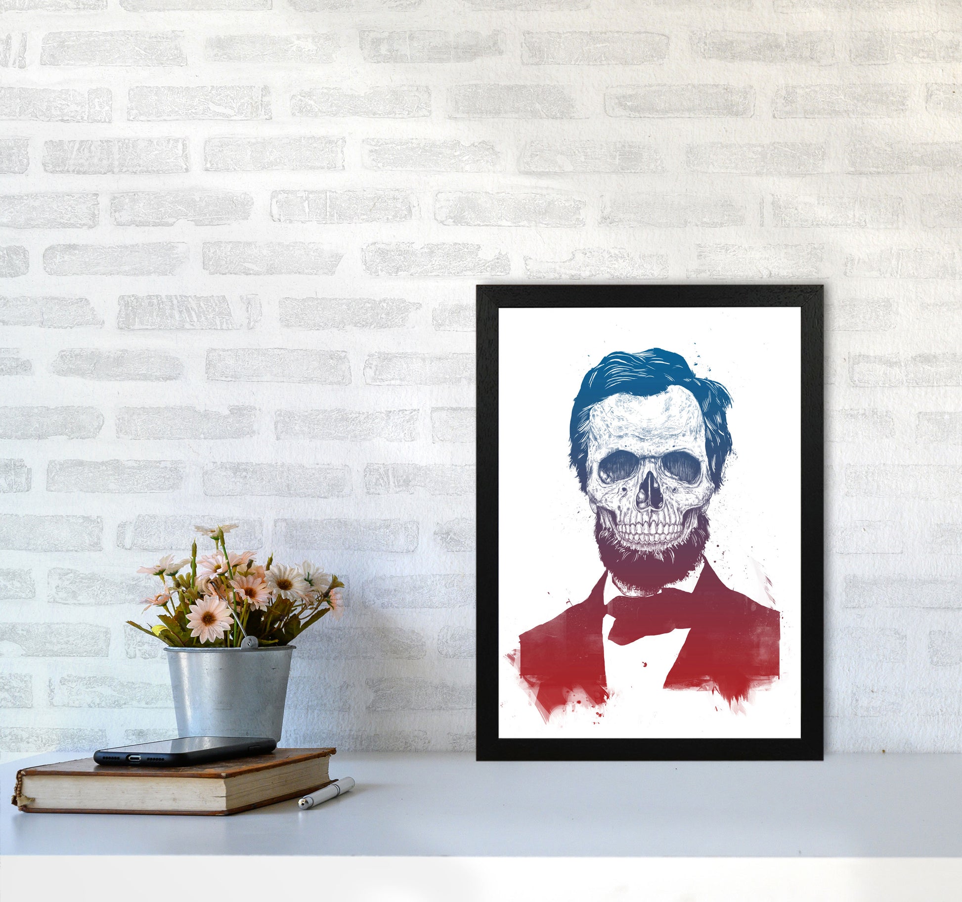 Dead Lincoln Skull Modern Art Print by Balaz Solti A3 White Frame