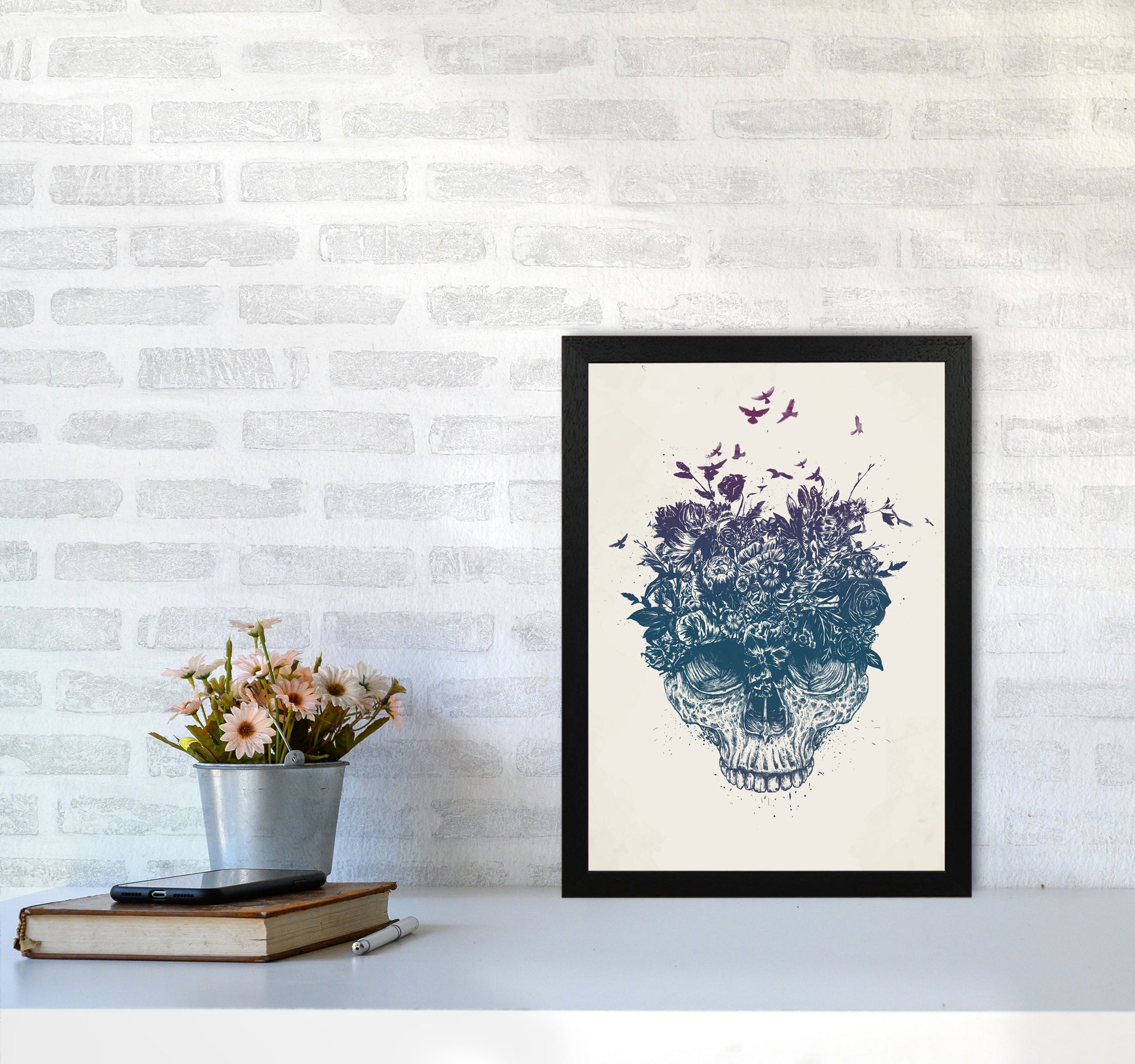 My Head Is A Jungle Skull Art Print by Balaz Solti A3 White Frame