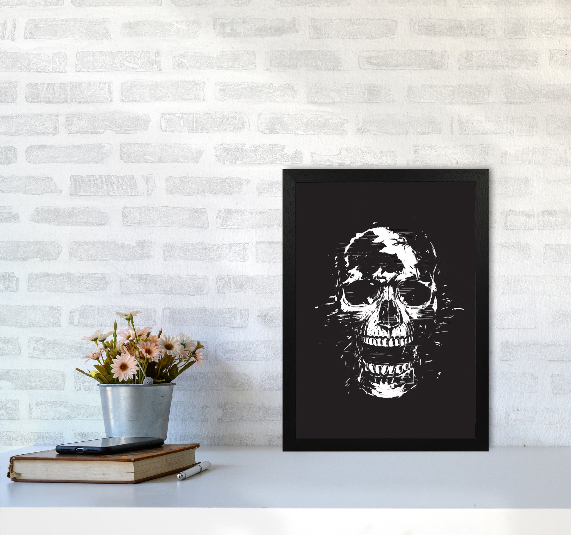 Scream Skull Black by Balaz Solti A3 White Frame
