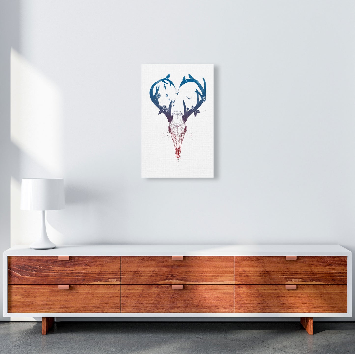 Never-ending Love Deer Skull Animal Art Print by Balaz Solti A3 Canvas