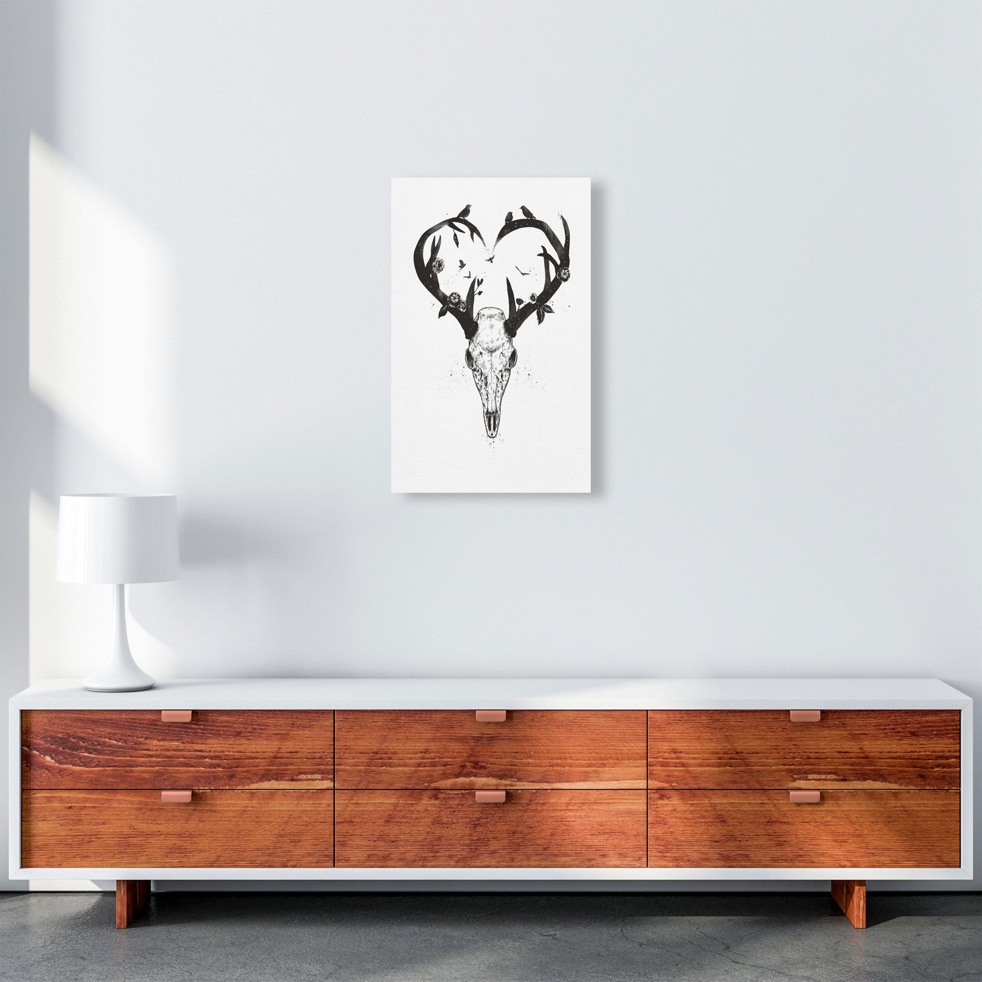 Never-ending Love Deer Skull B&W Animal Art Print by Balaz Solti A3 Canvas