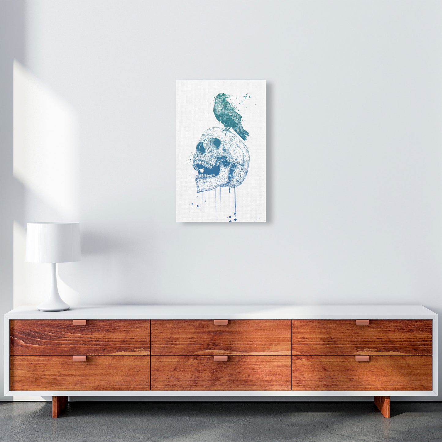 Skull & Raven Colour Animal Art Print by Balaz Solti A3 Canvas
