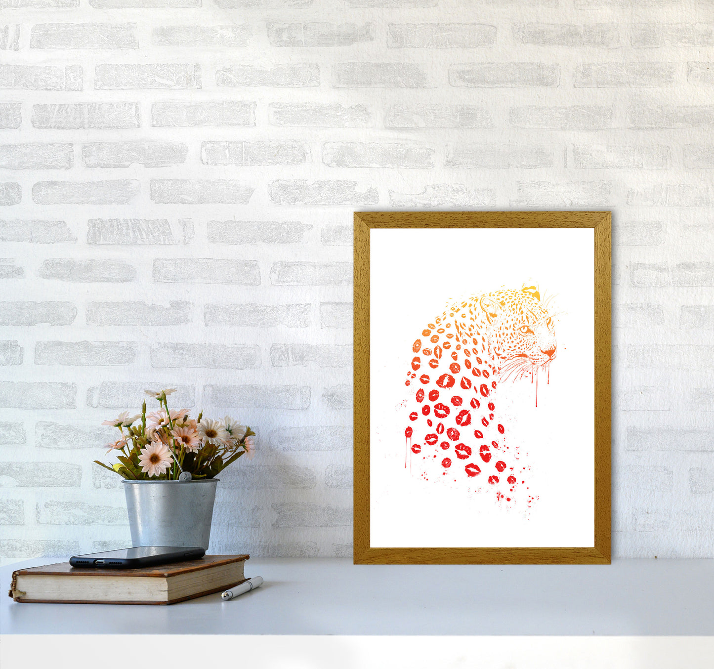 Kiss Me Leopard Animal Art Print by Balaz Solti A3 Print Only
