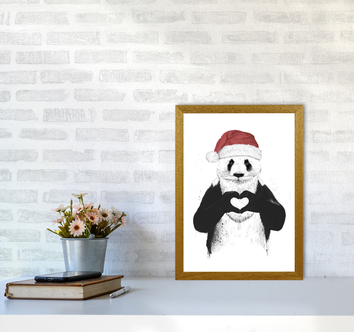 Santa Panda Animal Art Print by Balaz Solti A3 Print Only