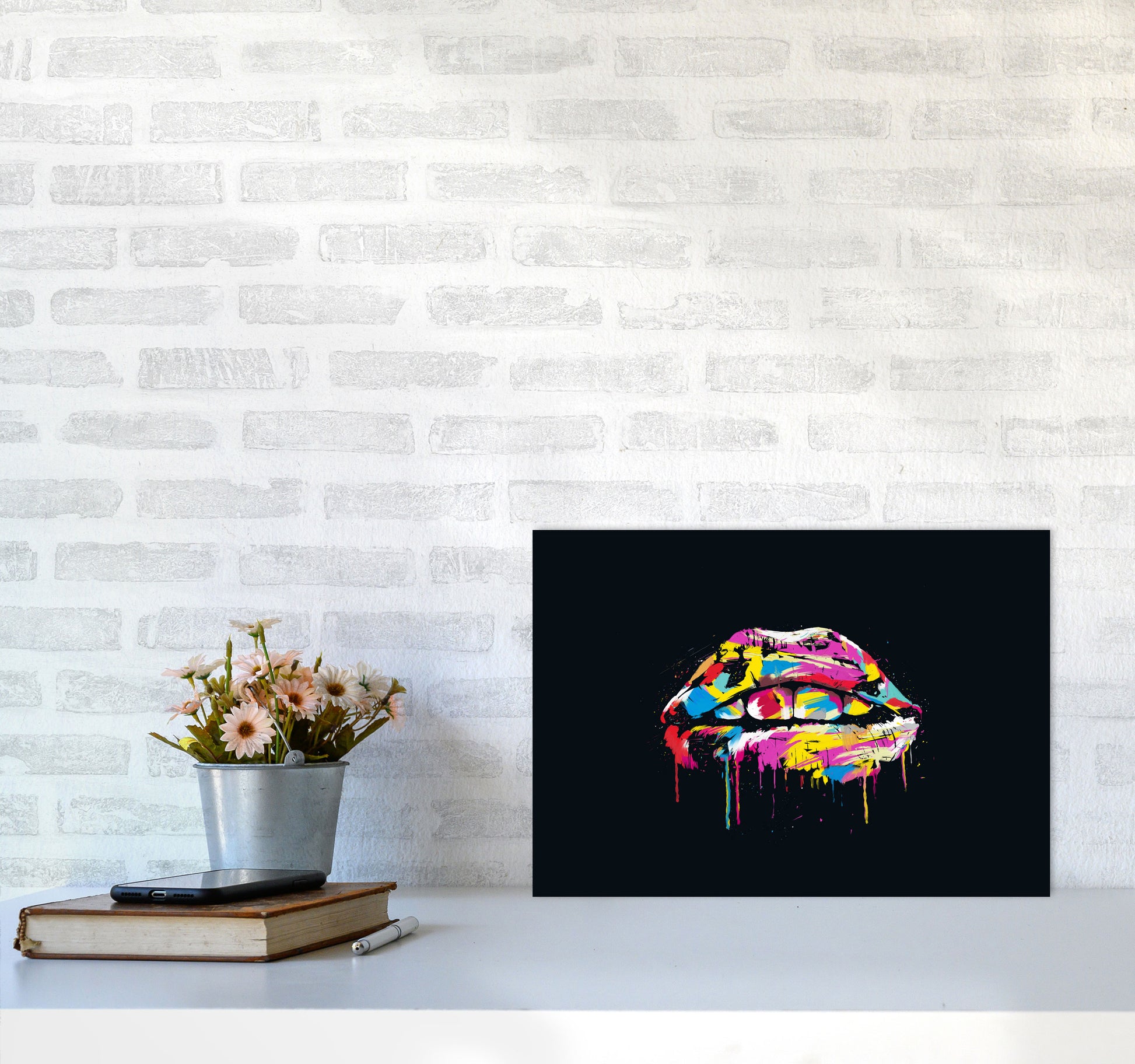 Colourful Lips Modern Art Print by Balaz Solti A3 Black Frame