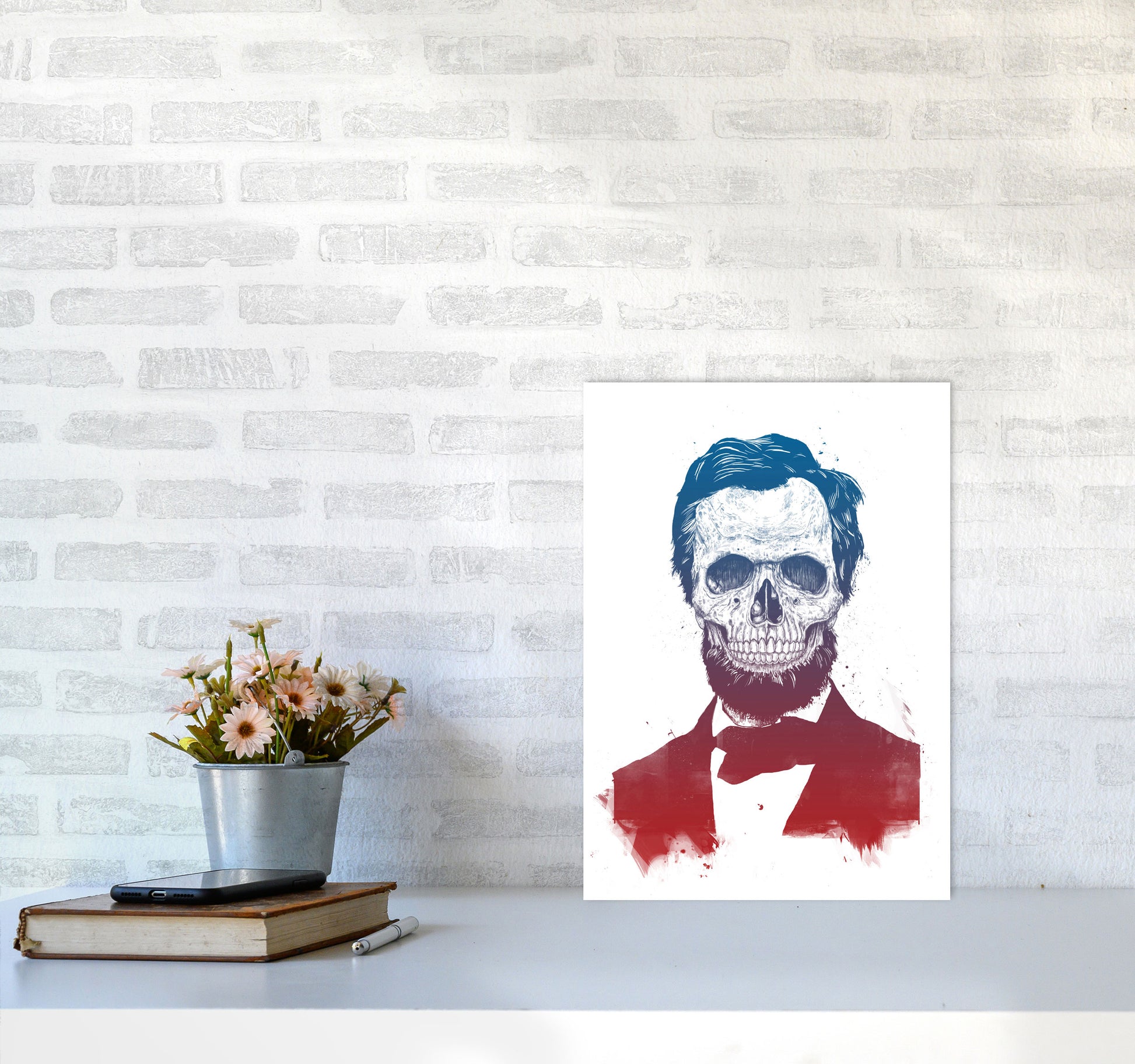 Dead Lincoln Skull Modern Art Print by Balaz Solti A3 Black Frame