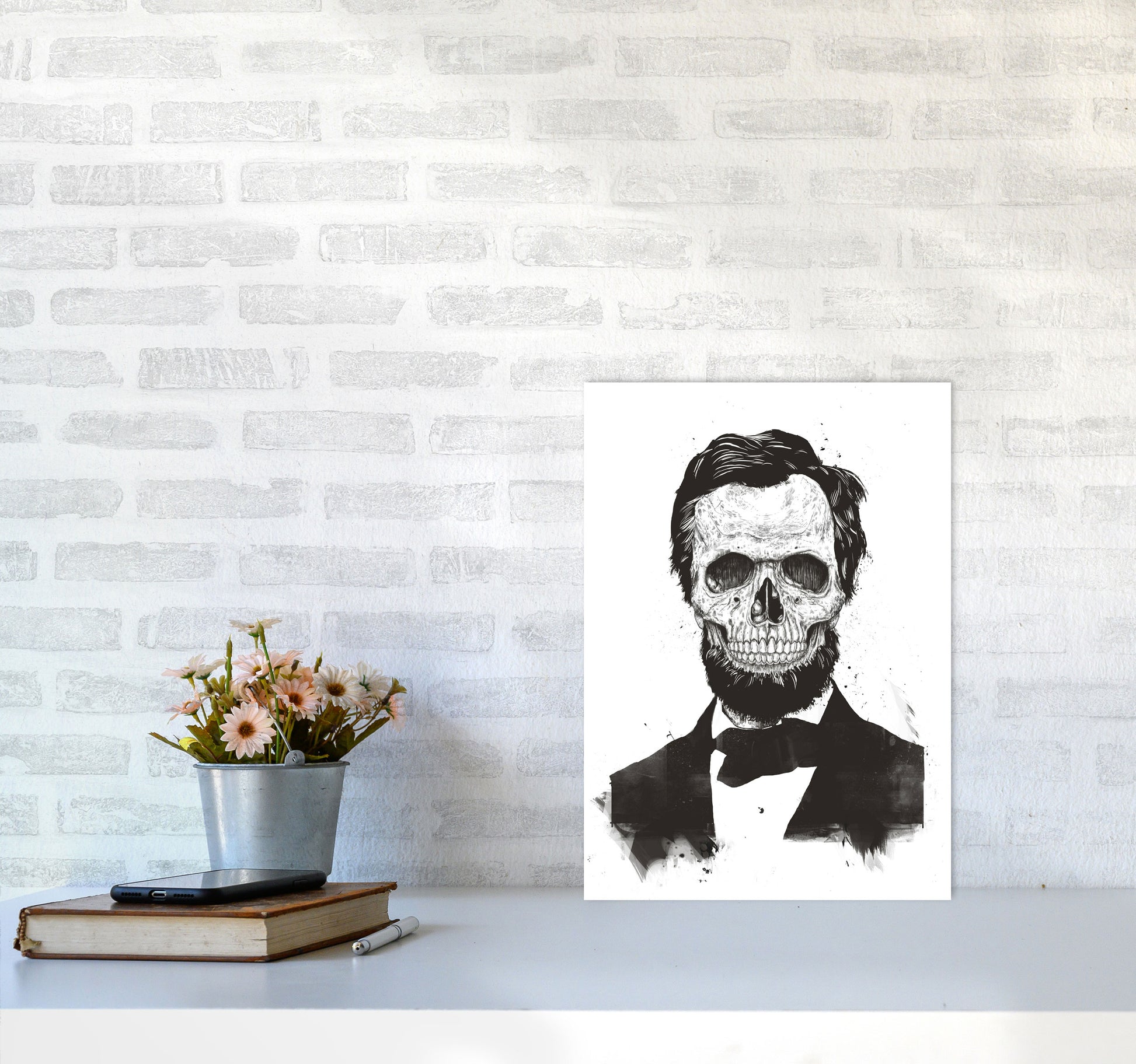 Dead Lincoln Skull B&W Modern Art Print by Balaz Solti A3 Black Frame