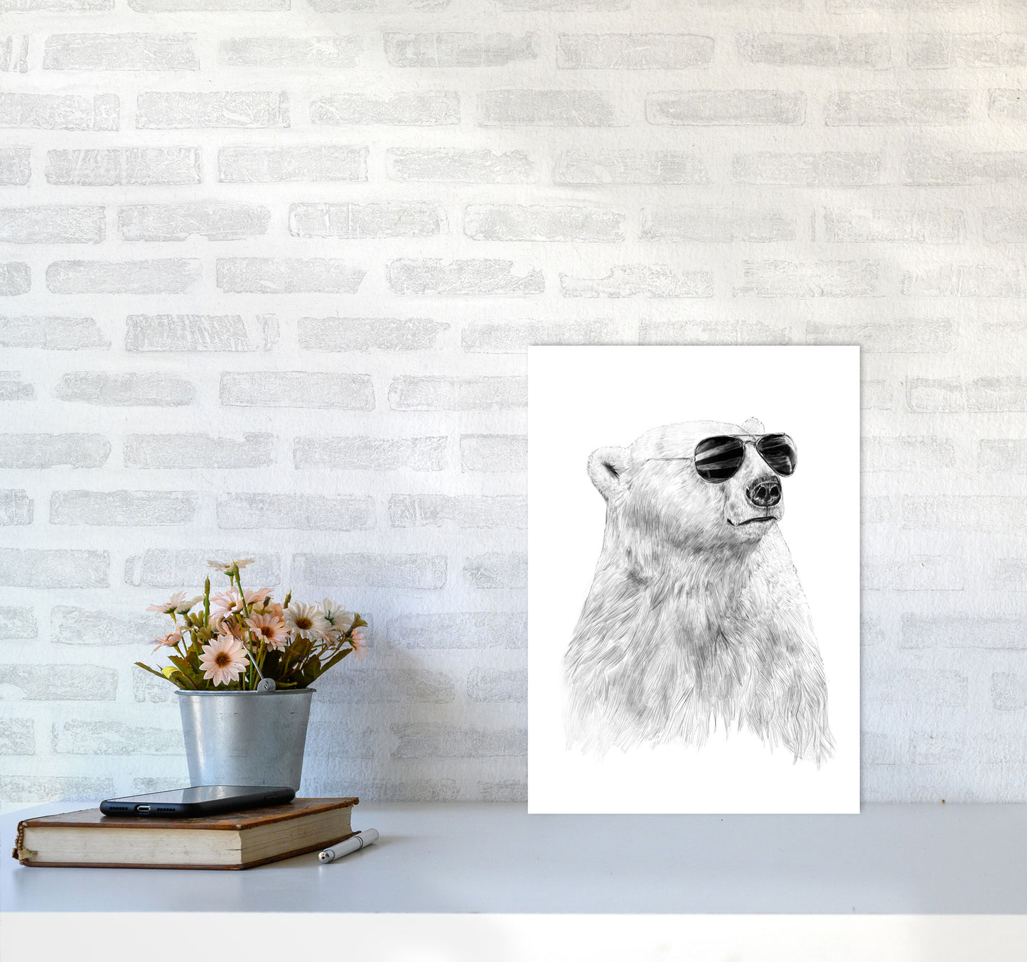 Don't Let The Sun Go Down Bear Animal Art Print by Balaz Solti A3 Black Frame