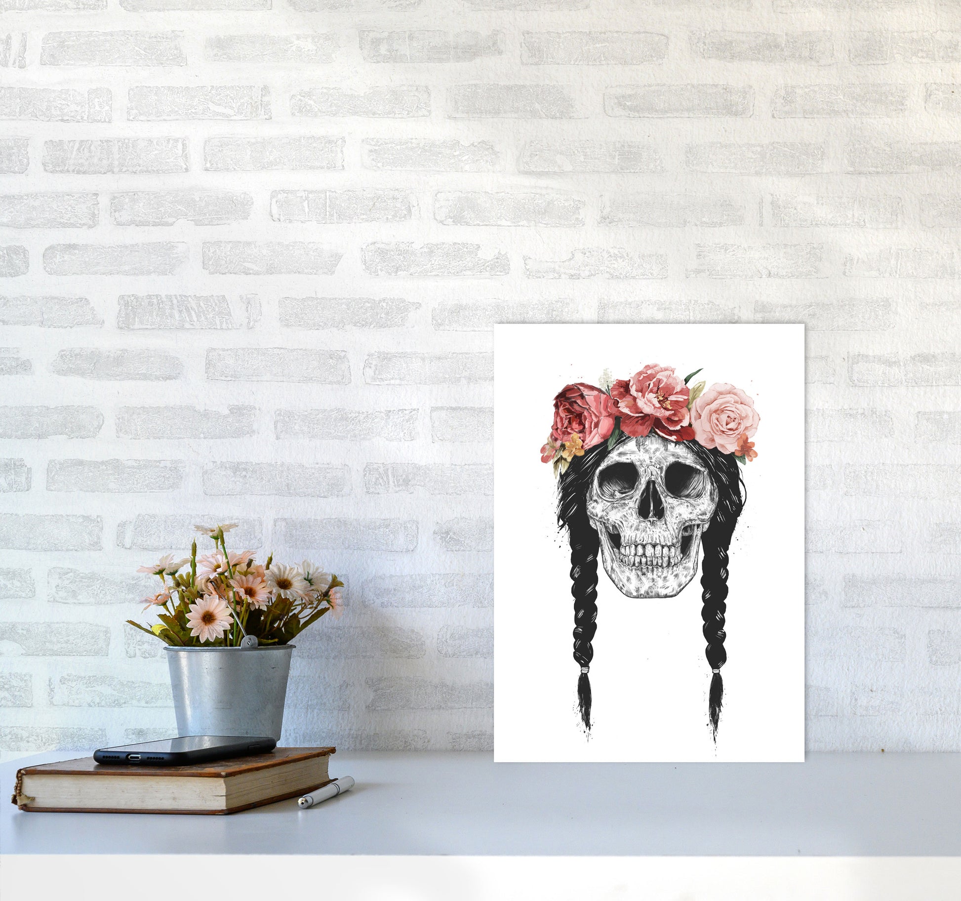 Festival Floral Skull Art Print by Balaz Solti A3 Black Frame