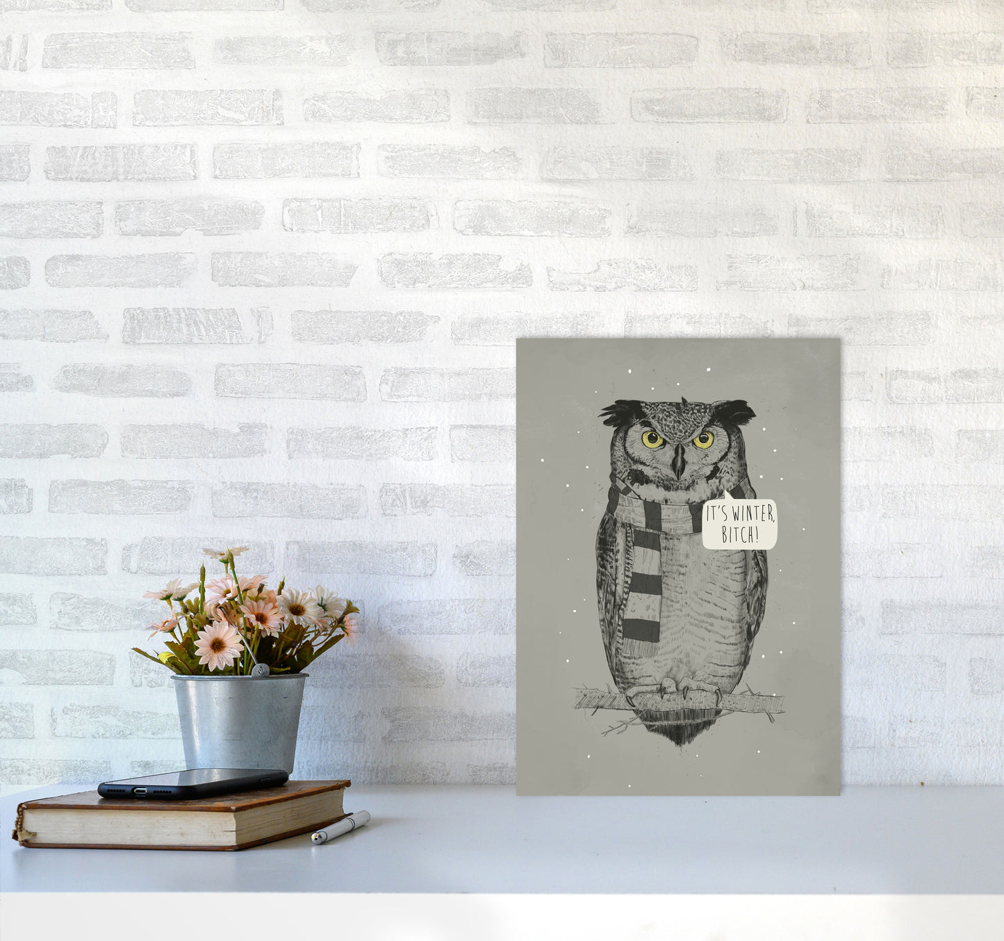 It's Winter B*tch Animal Art Print by Balaz Solti A3 Black Frame