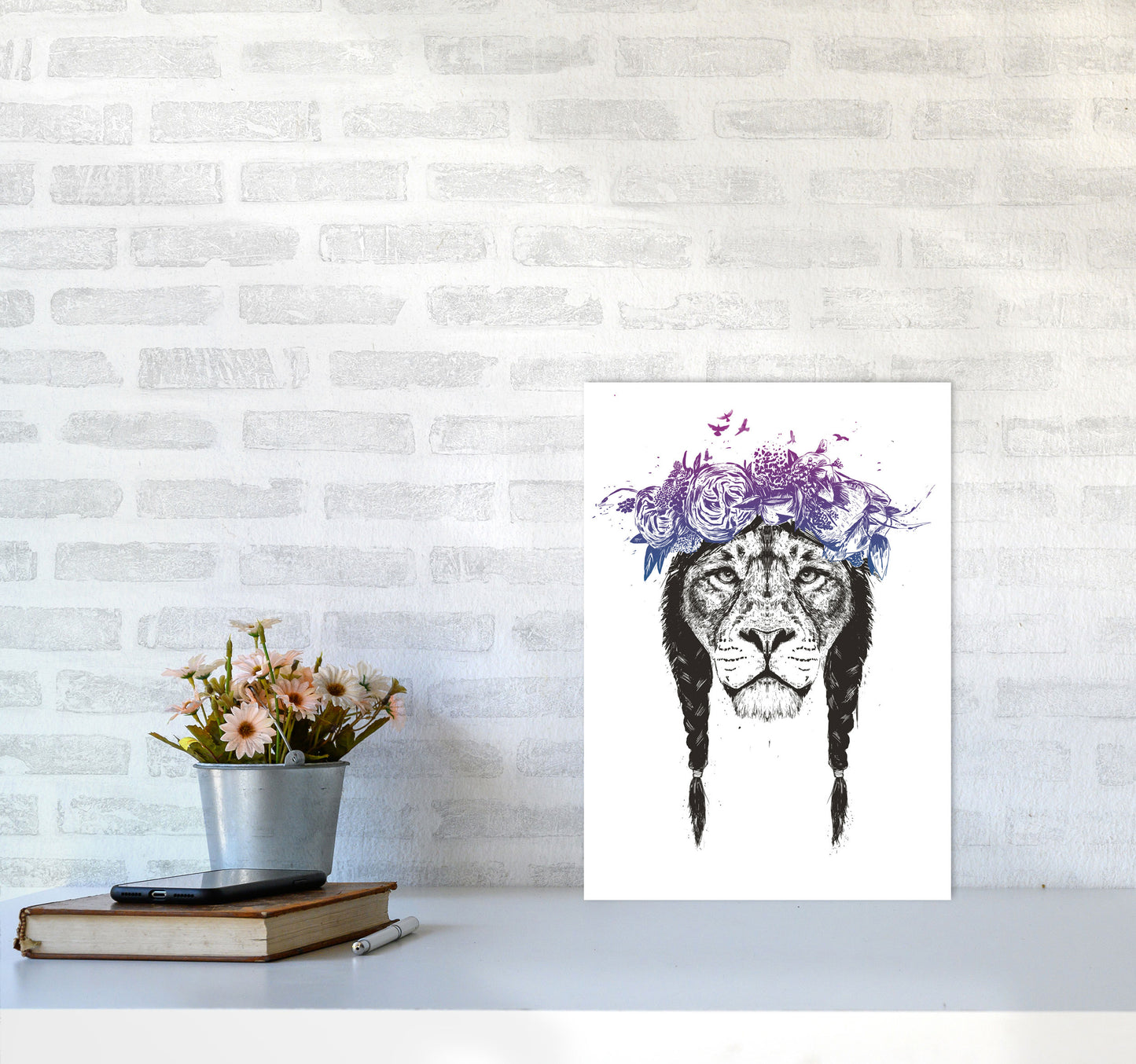 King Of Lions Animal Art Print by Balaz Solti A3 Black Frame