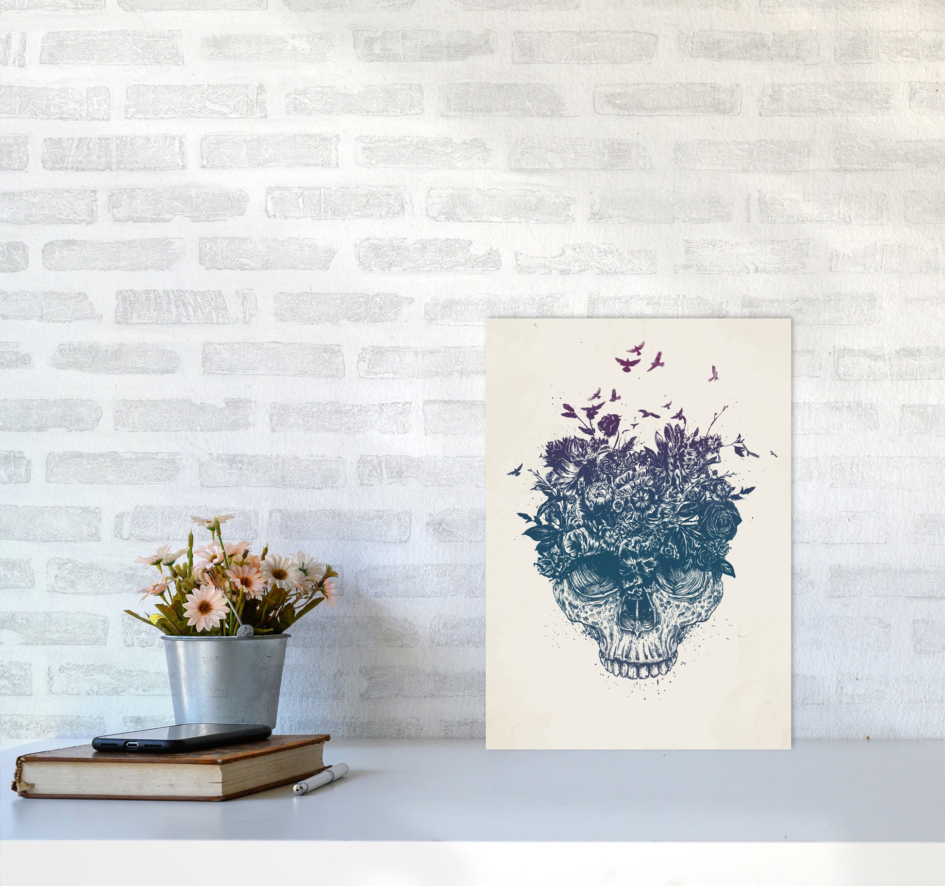 My Head Is A Jungle Skull Art Print by Balaz Solti A3 Black Frame