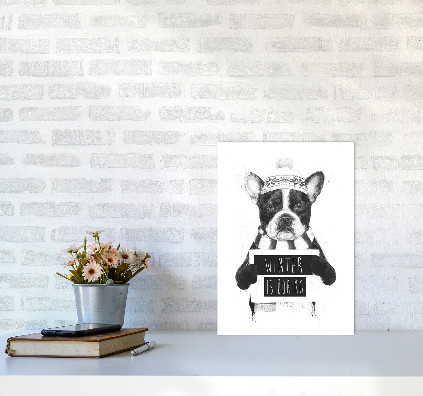 Winter Is Boring Animal Art Print by Balaz Solti A3 Black Frame