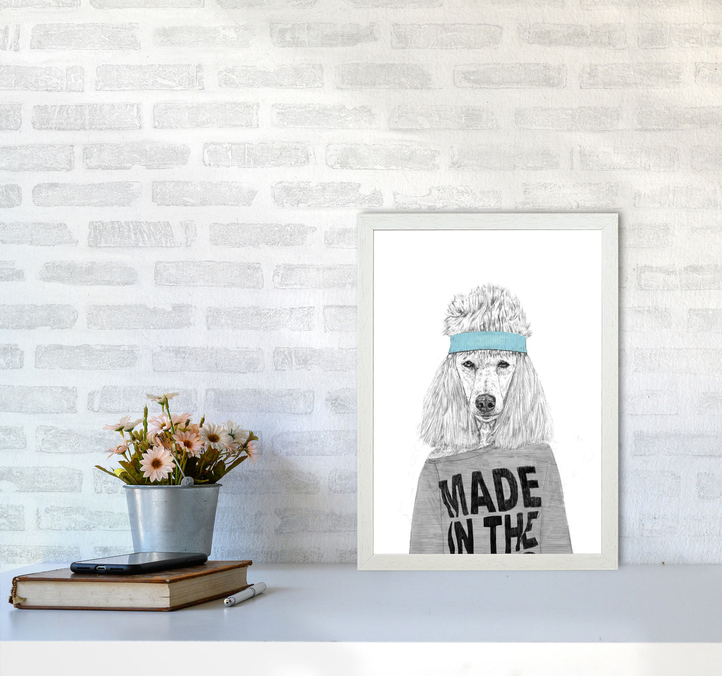 80's Bitch Dog Animal Modern Art Print by Balaz Solti A3 Oak Frame
