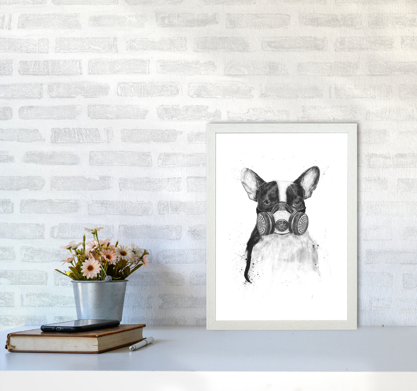 Big City Life Bulldog Animal Art Print by Balaz Solti A3 Oak Frame