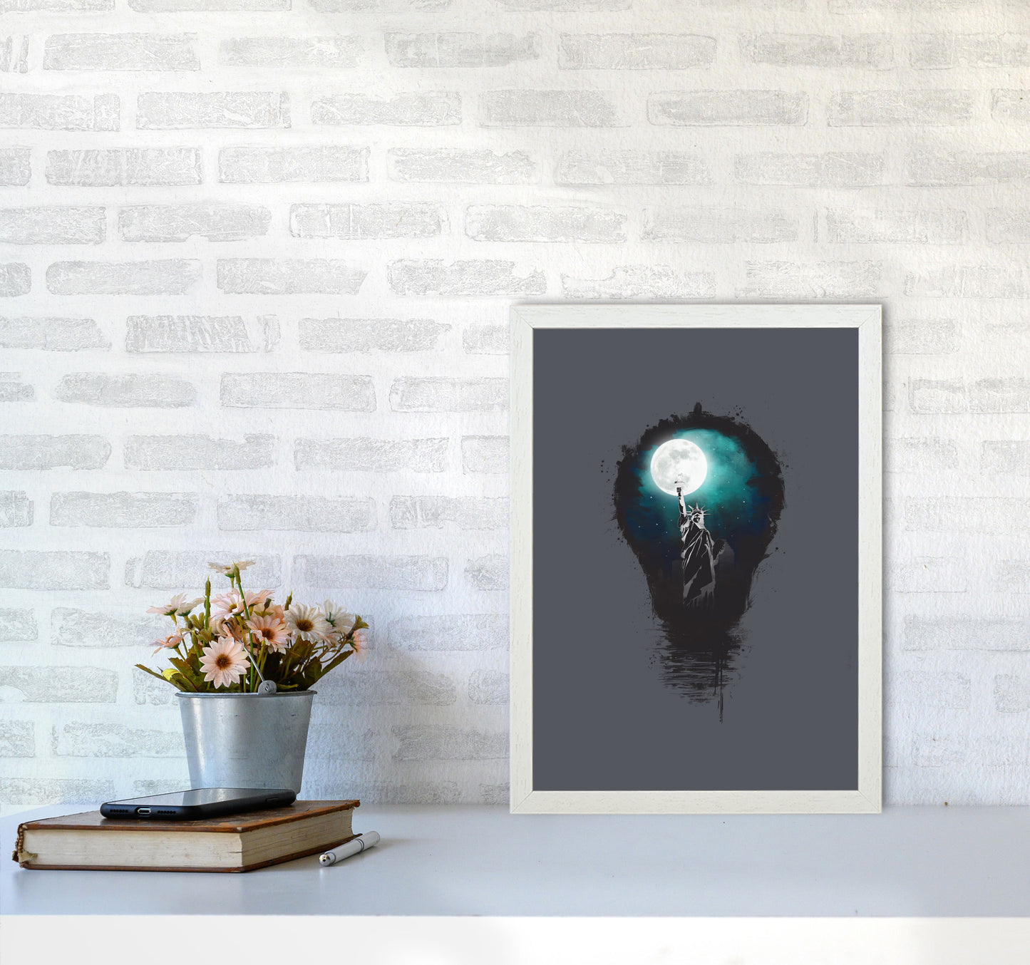 Big City Lights Art Print by Balaz Solti A3 Oak Frame
