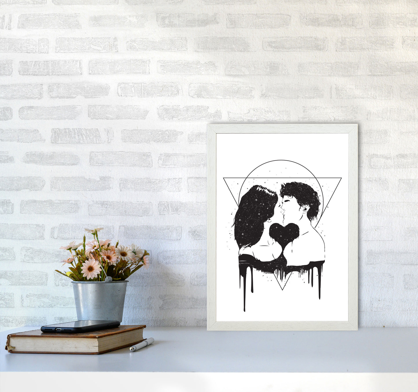 Cosmic Love B&W Art Print by Balaz Solti A3 Oak Frame