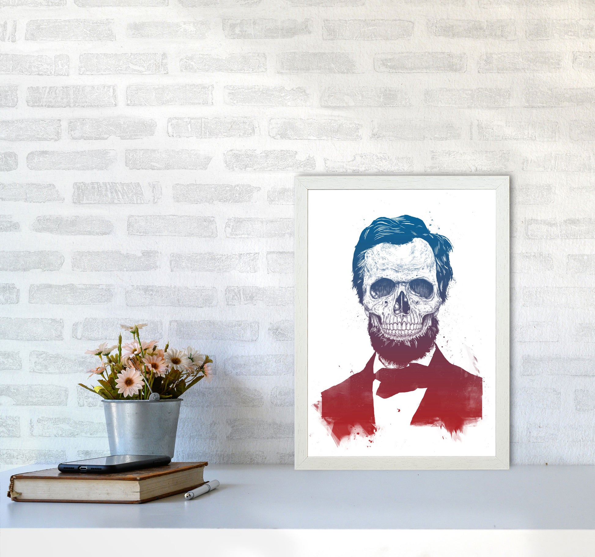 Dead Lincoln Skull Modern Art Print by Balaz Solti A3 Oak Frame