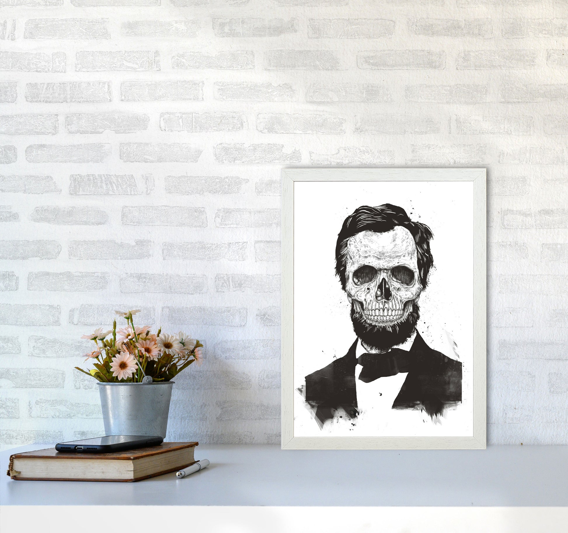 Dead Lincoln Skull B&W Modern Art Print by Balaz Solti A3 Oak Frame