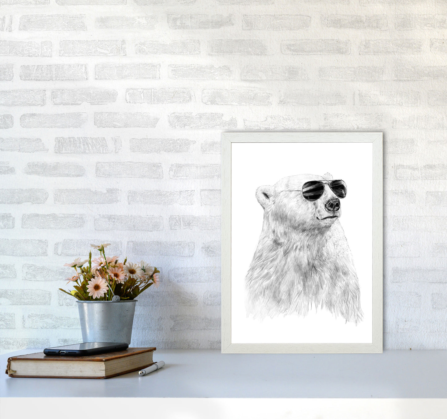 Don't Let The Sun Go Down Bear Animal Art Print by Balaz Solti A3 Oak Frame