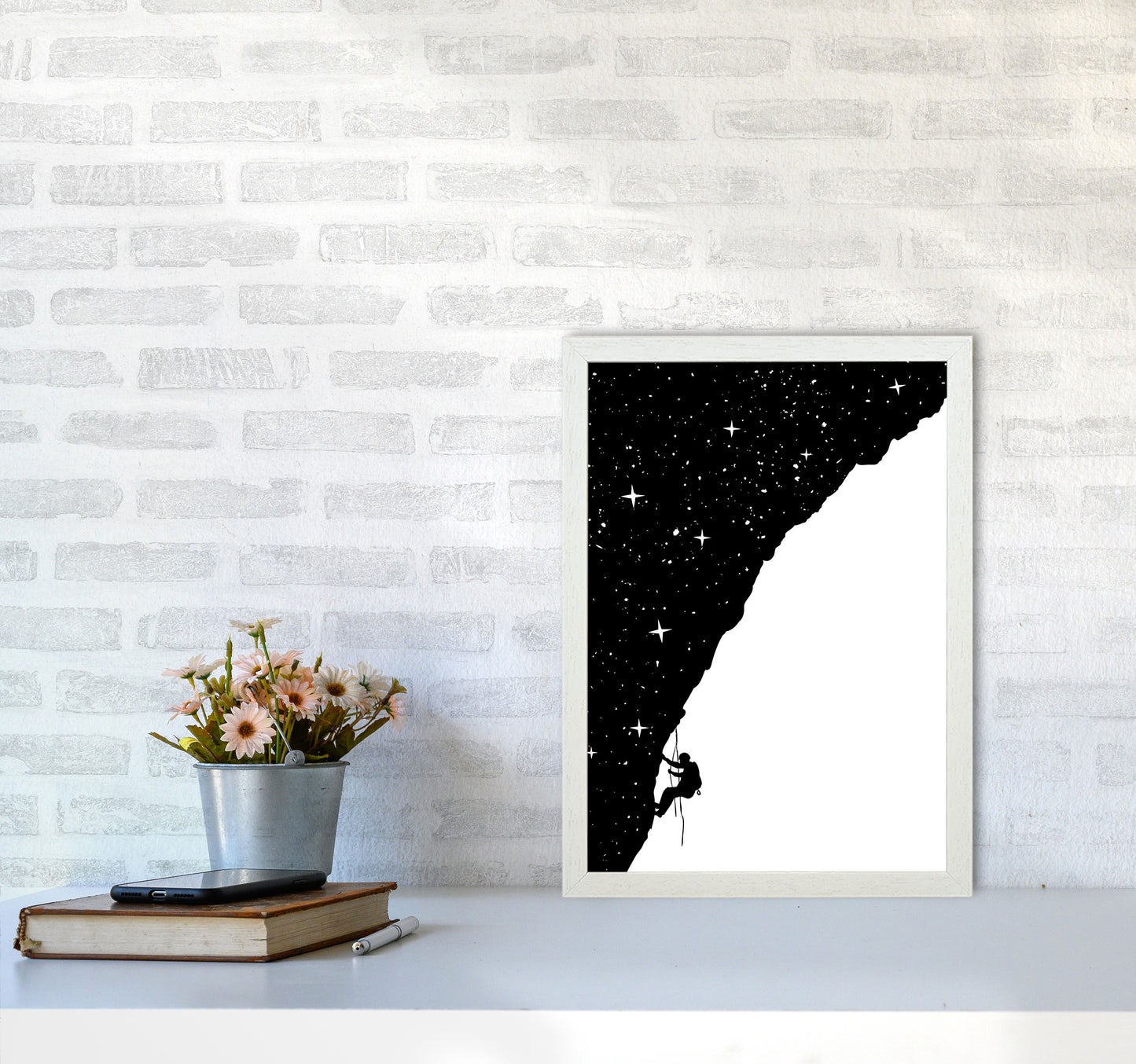 Night Climber B&W Art Print by Balaz Solti A3 Oak Frame