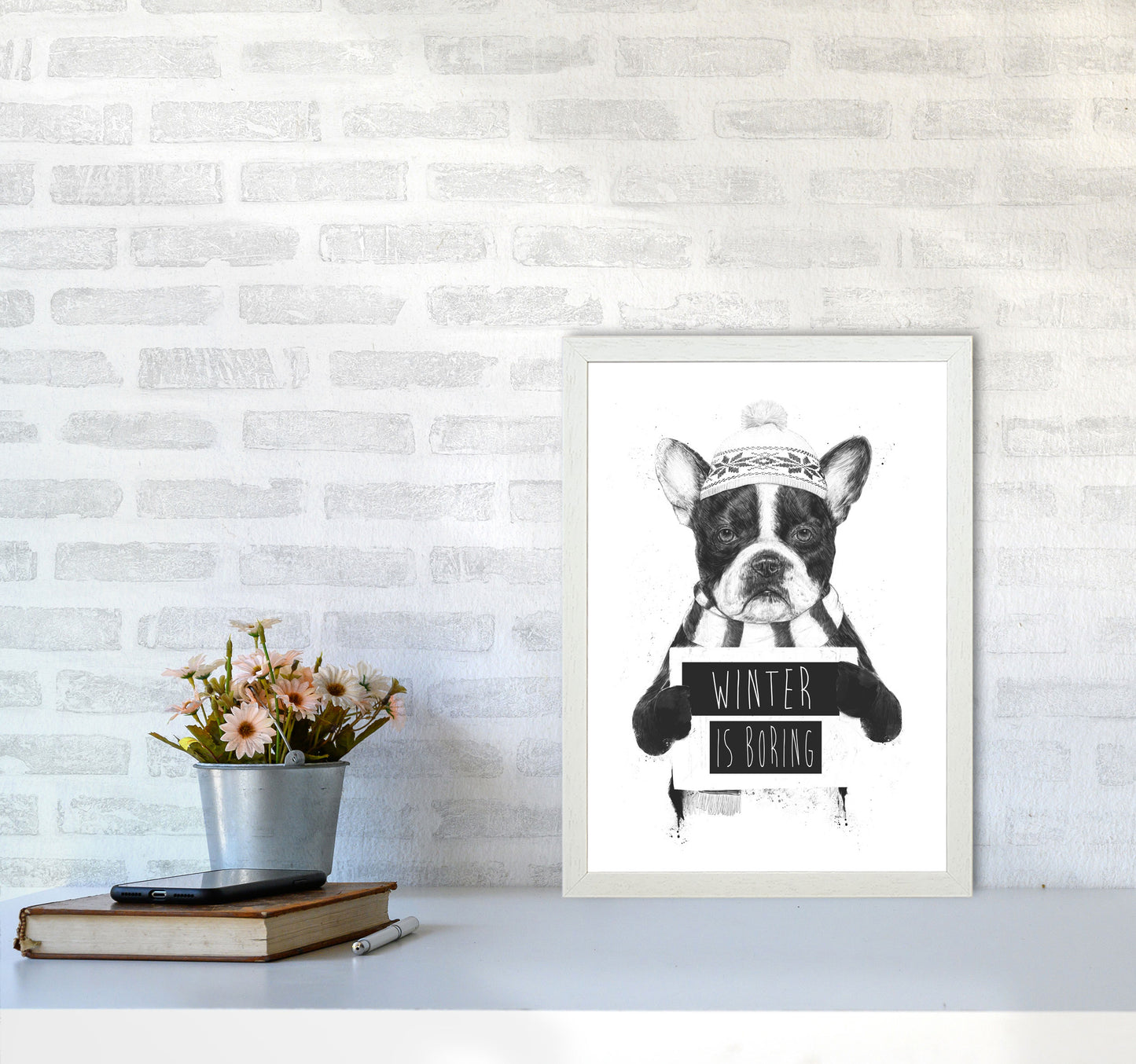 Winter Is Boring Animal Art Print by Balaz Solti A3 Oak Frame