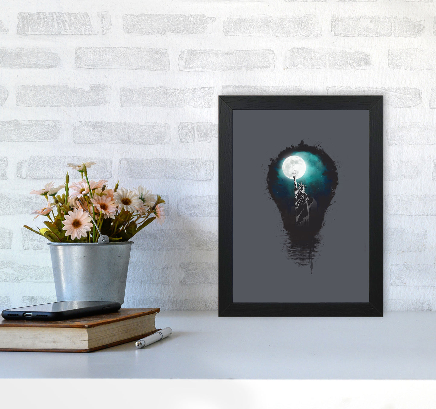 Big City Lights Art Print by Balaz Solti A4 White Frame