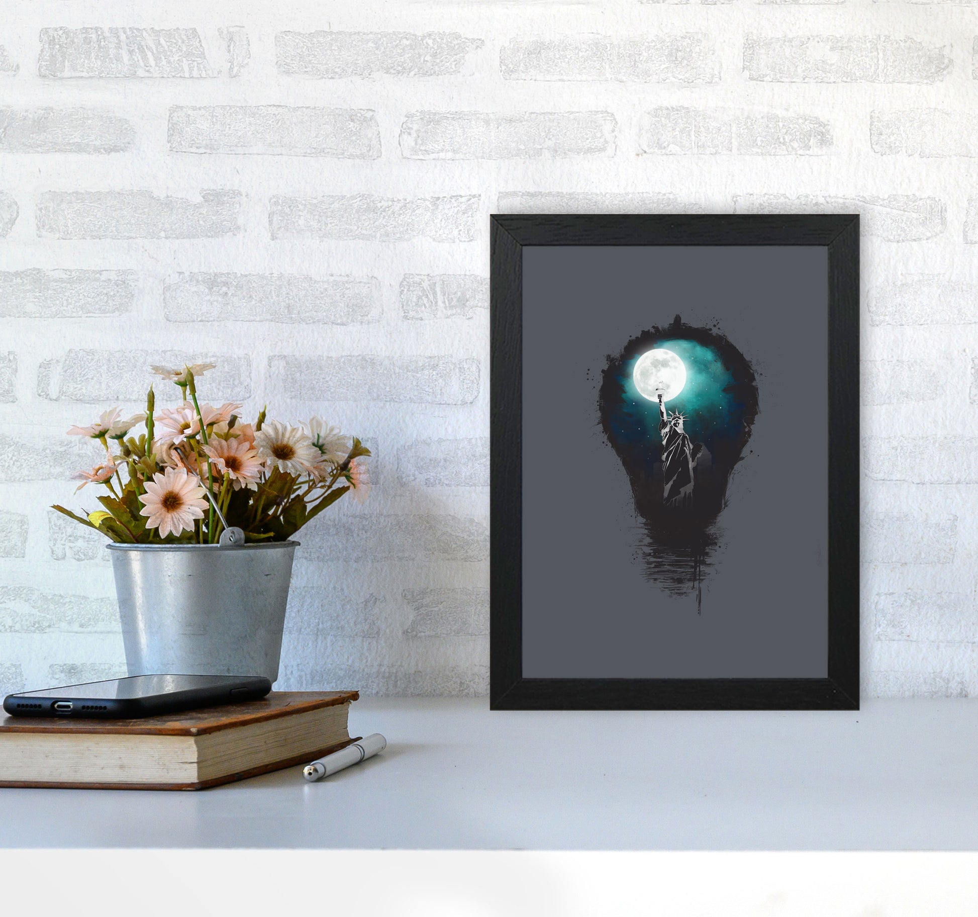 Big City Lights Art Print by Balaz Solti A4 White Frame