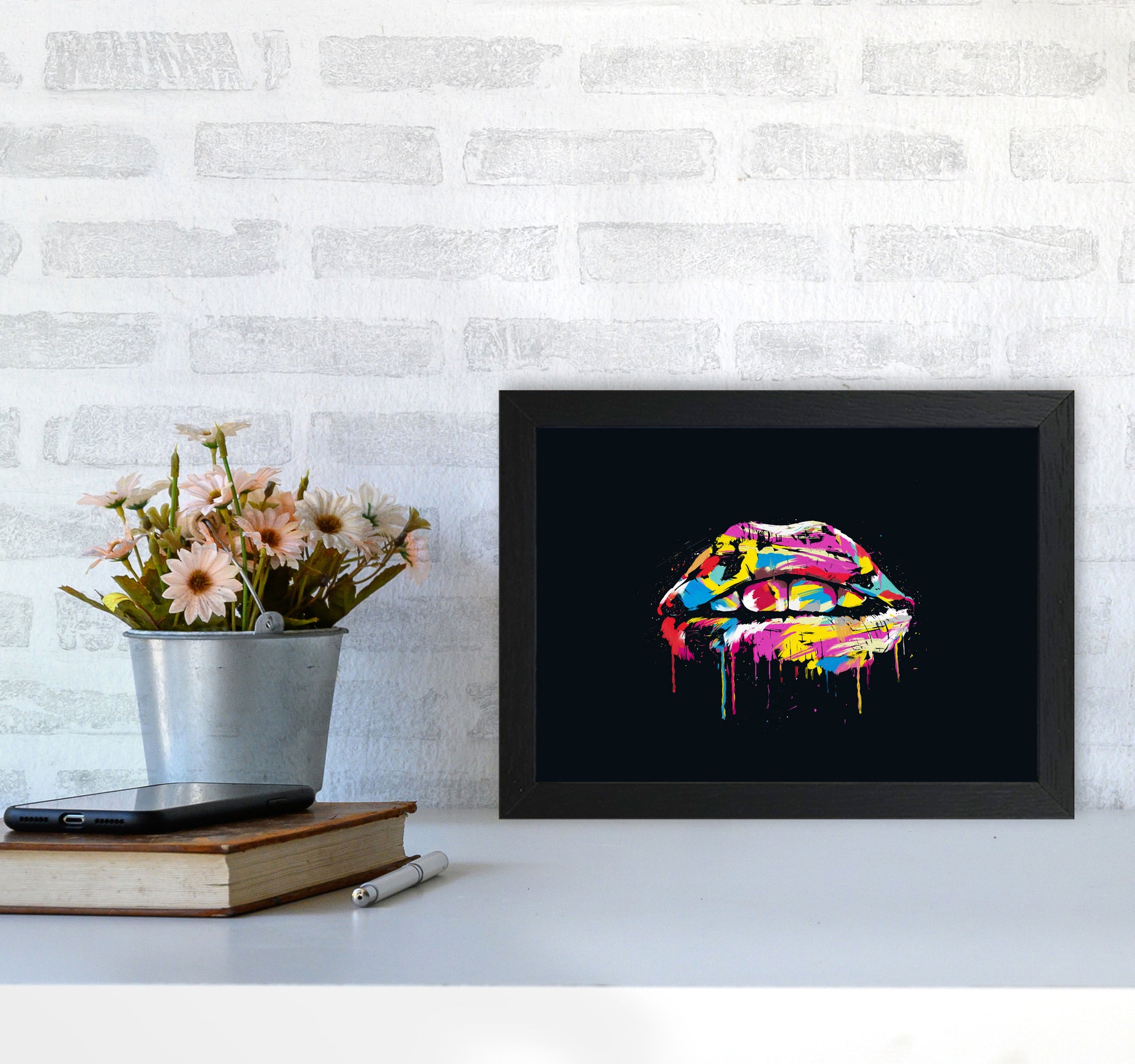 Colourful Lips Modern Art Print by Balaz Solti A4 White Frame
