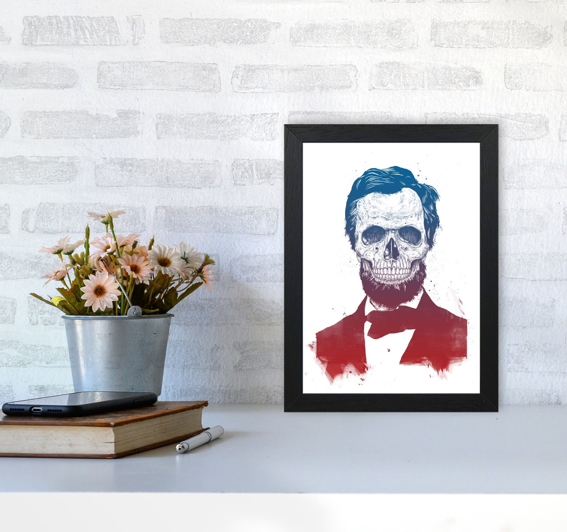 Dead Lincoln Skull Modern Art Print by Balaz Solti A4 White Frame
