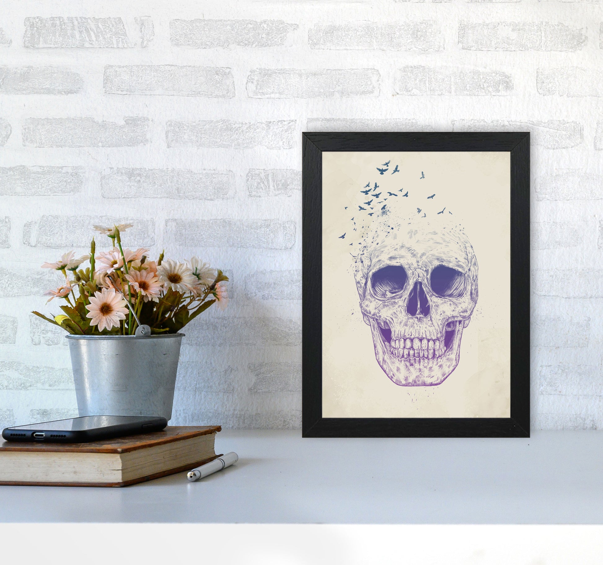 Let Them Fly Skull II Gothic Art Print by Balaz Solti A4 White Frame