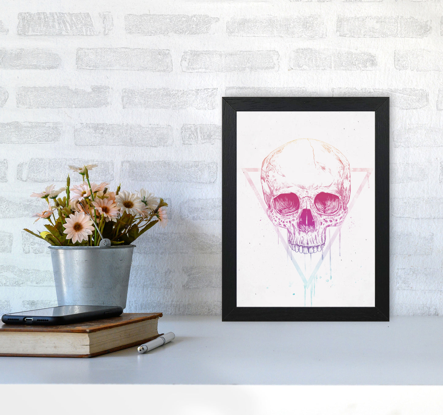 Skull In Triangle Art Print by Balaz Solti A4 White Frame