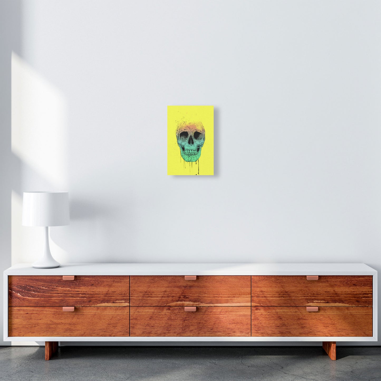 Yellow Pop Art Skull Art Print by Balaz Solti A4 Canvas