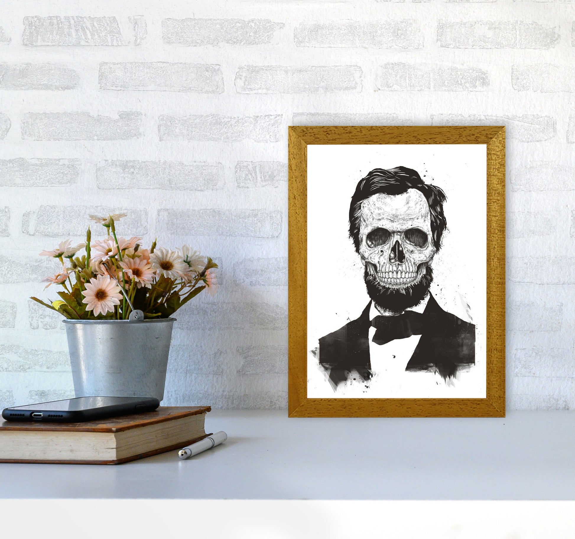 Dead Lincoln Skull B&W Modern Art Print by Balaz Solti A4 Print Only