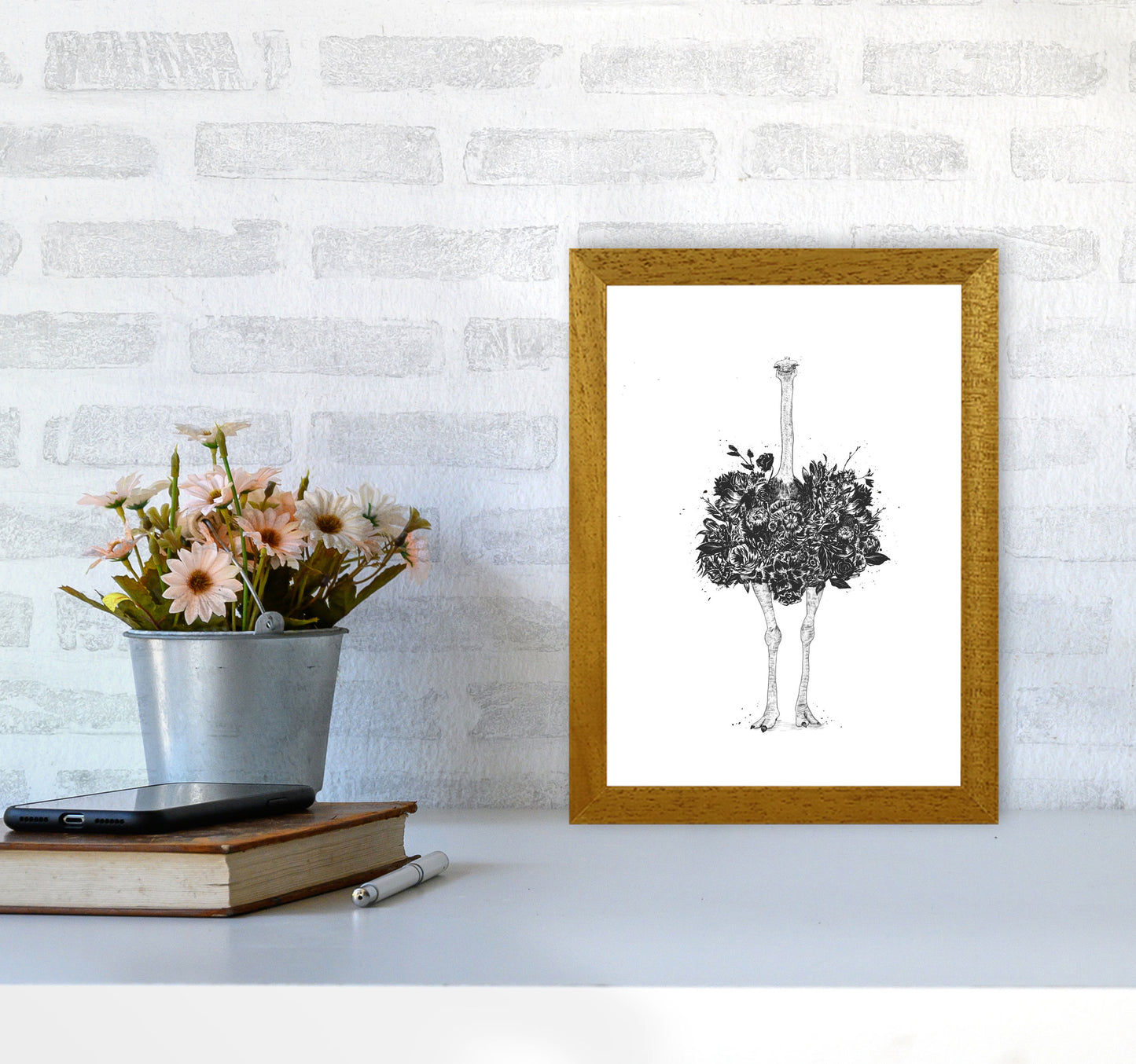 Floral Ostrich Animal Art Print by Balaz Solti A4 Print Only