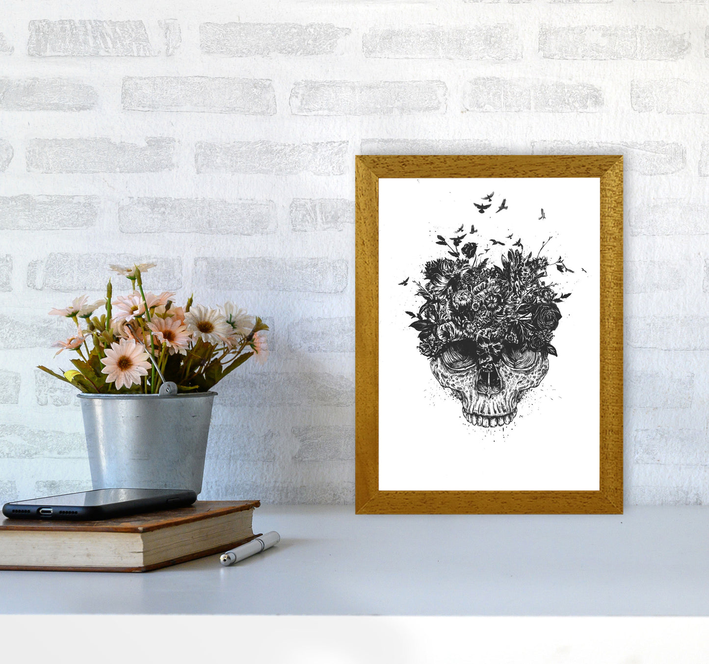 My Head Is A Jungle Skull B&W Art Print by Balaz Solti A4 Print Only