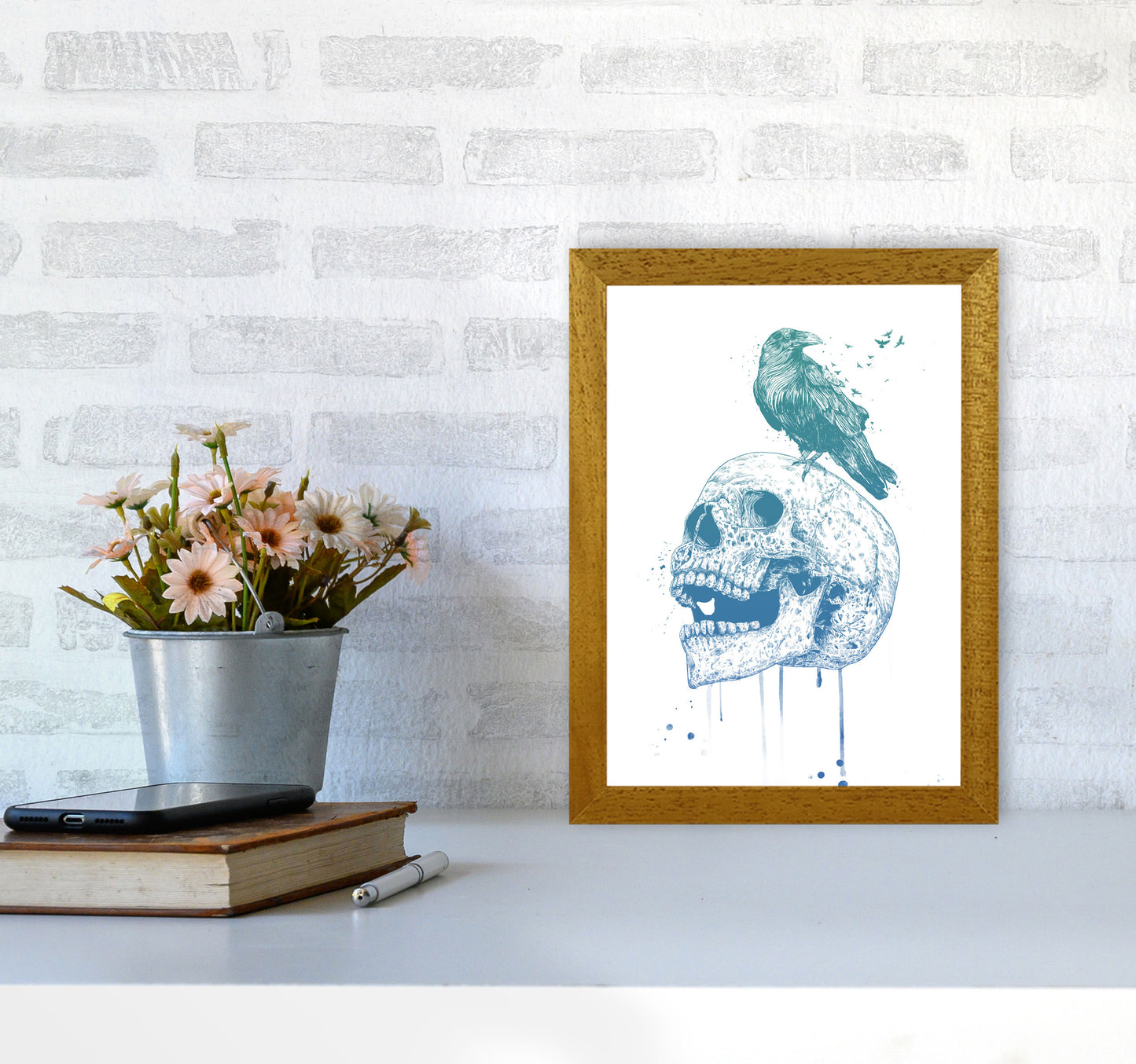 Skull & Raven Colour Animal Art Print by Balaz Solti A4 Print Only