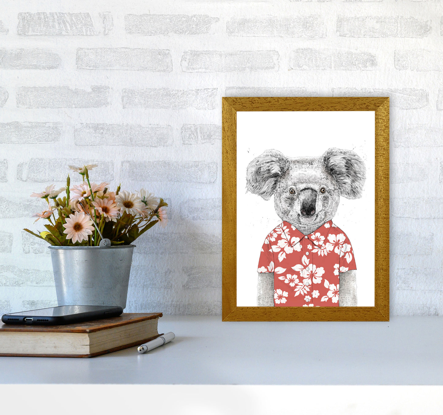 Summer Koala Red Animal Art Print by Balaz Solti A4 Print Only