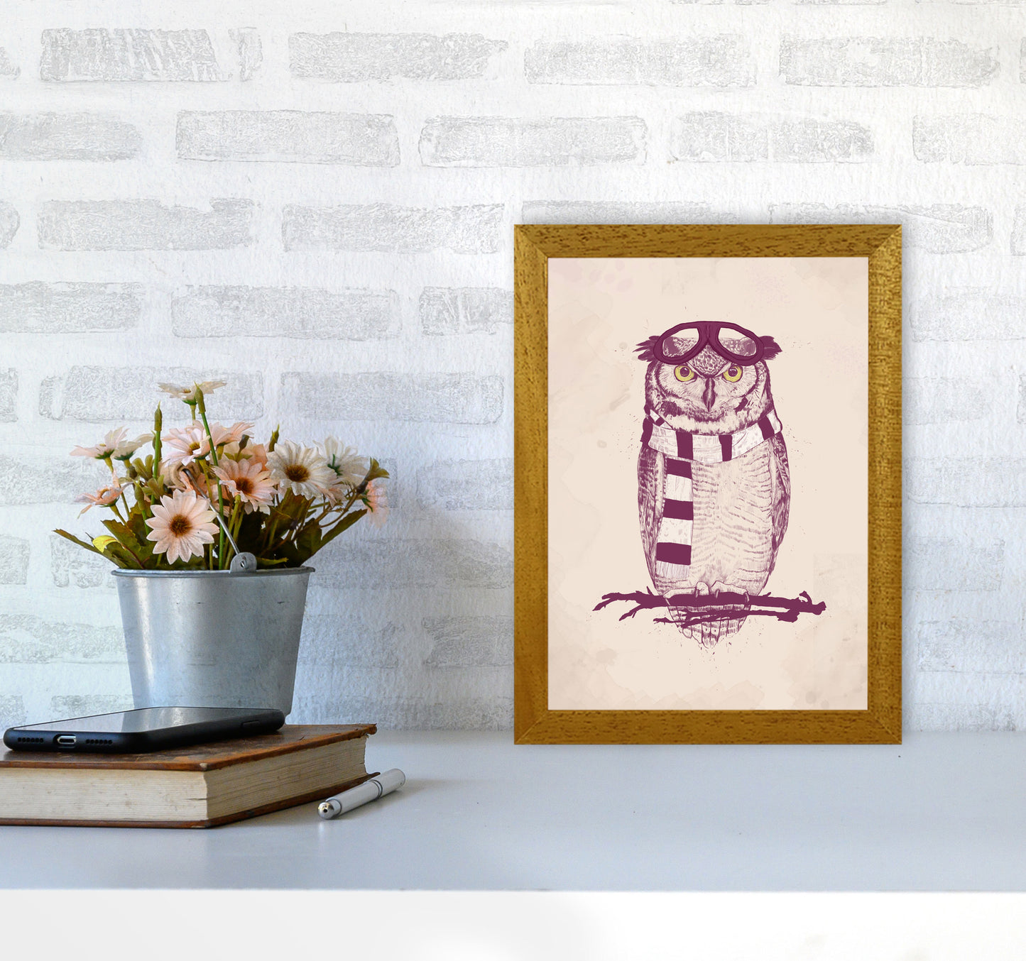 The Aviator Owl Animal Art Print by Balaz Solti A4 Print Only