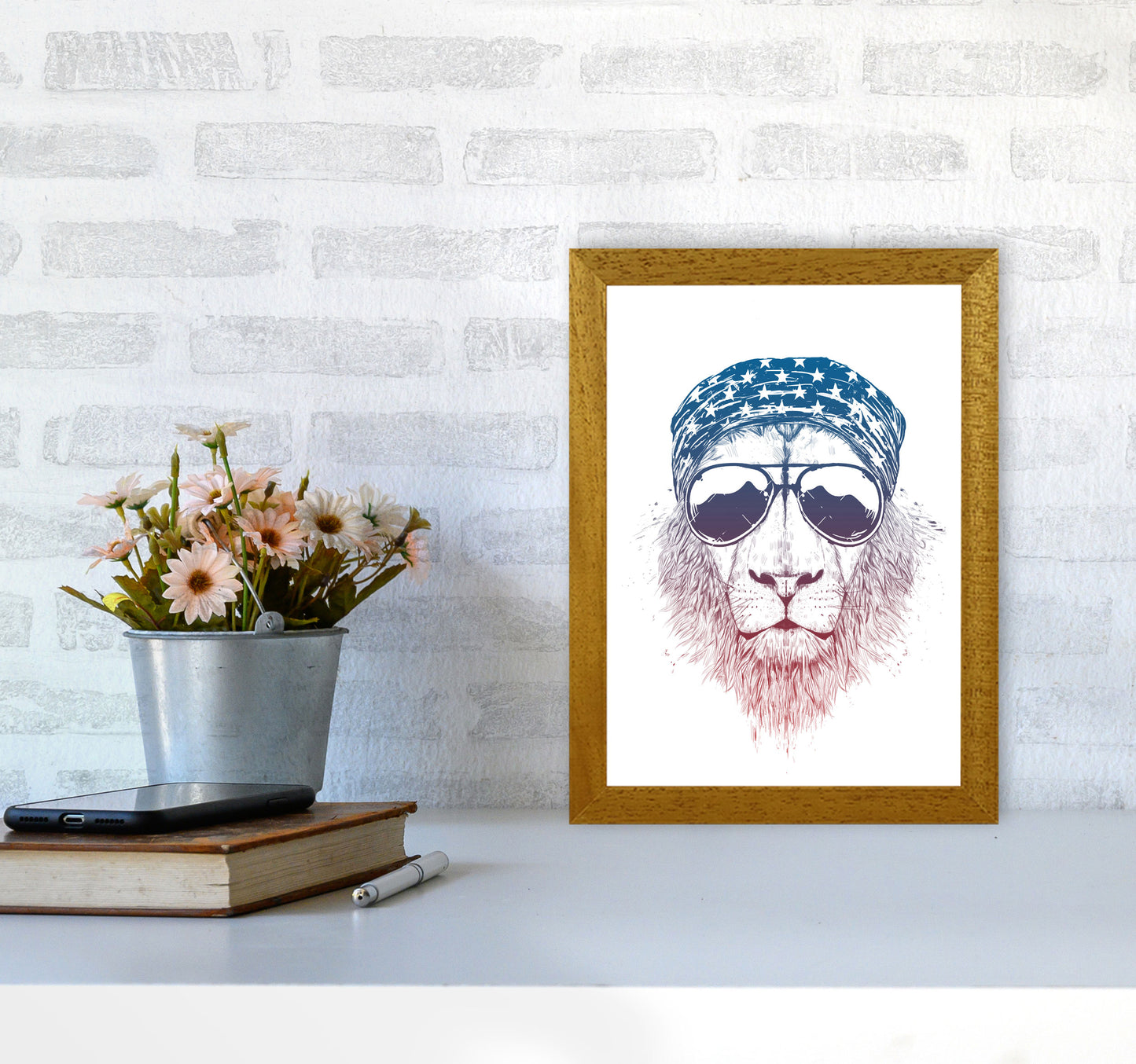 Wild Lion Colour Animal Art Print by Balaz Solti A4 Print Only