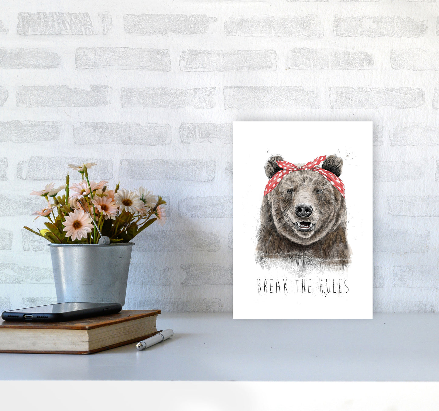 Break The Rules Grizzly Animal Art Print by Balaz Solti A4 Black Frame