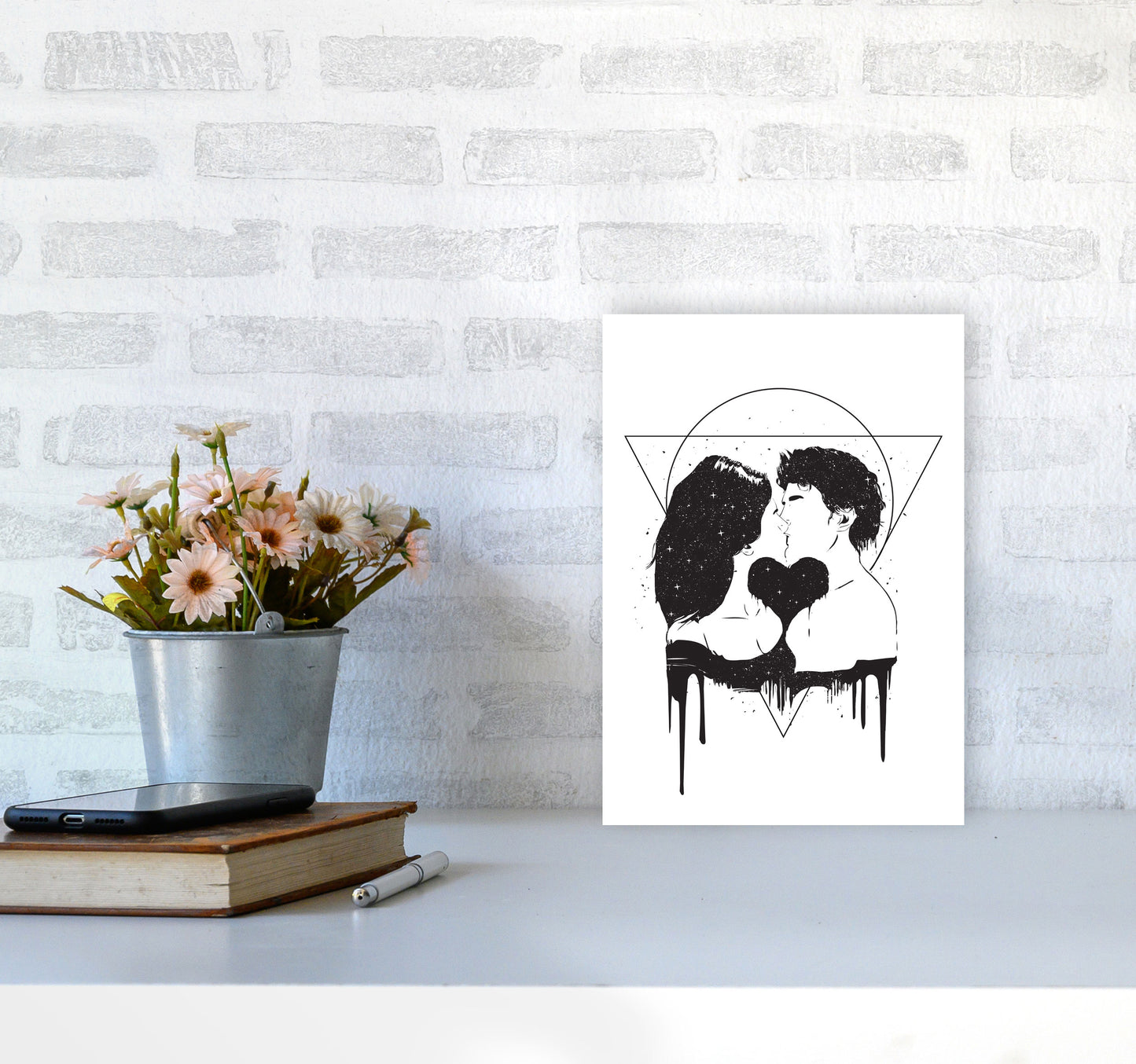 Cosmic Love B&W Art Print by Balaz Solti A4 Black Frame