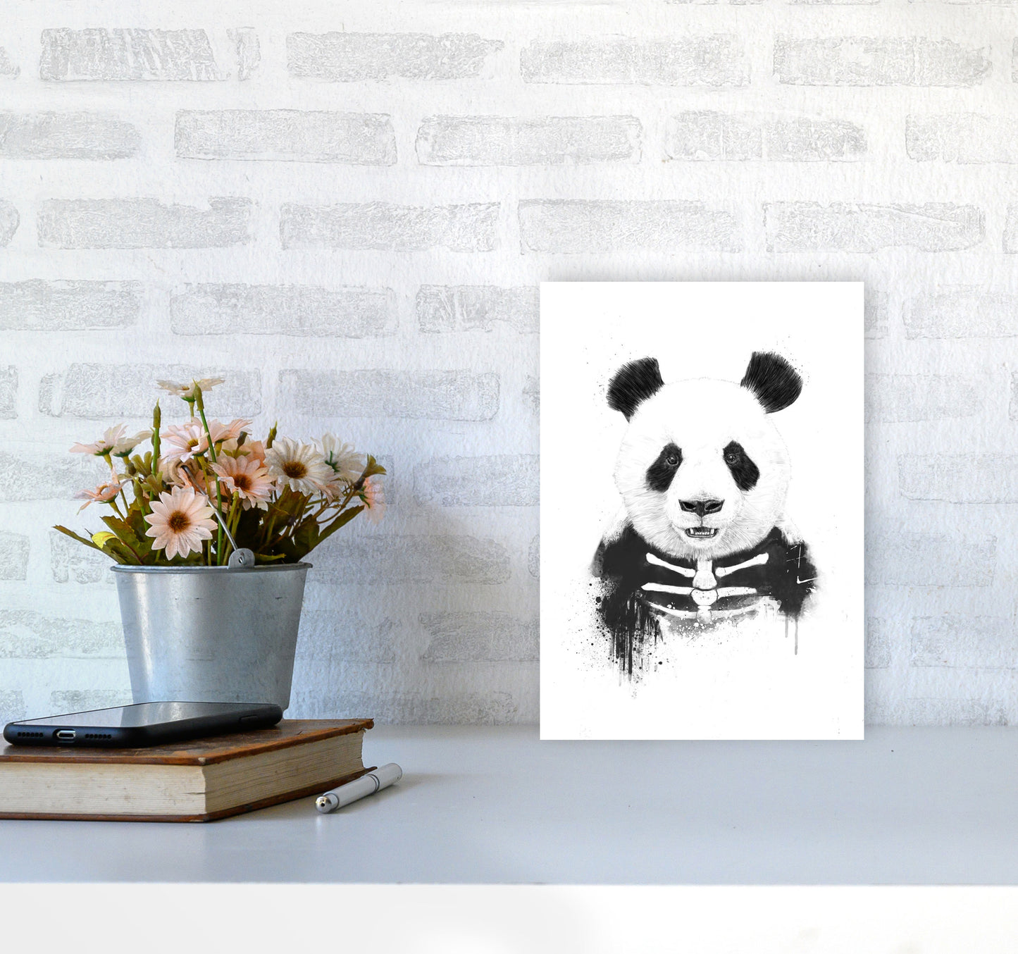 Zombie Panda Animal Art Print by Balaz Solti A4 Black Frame