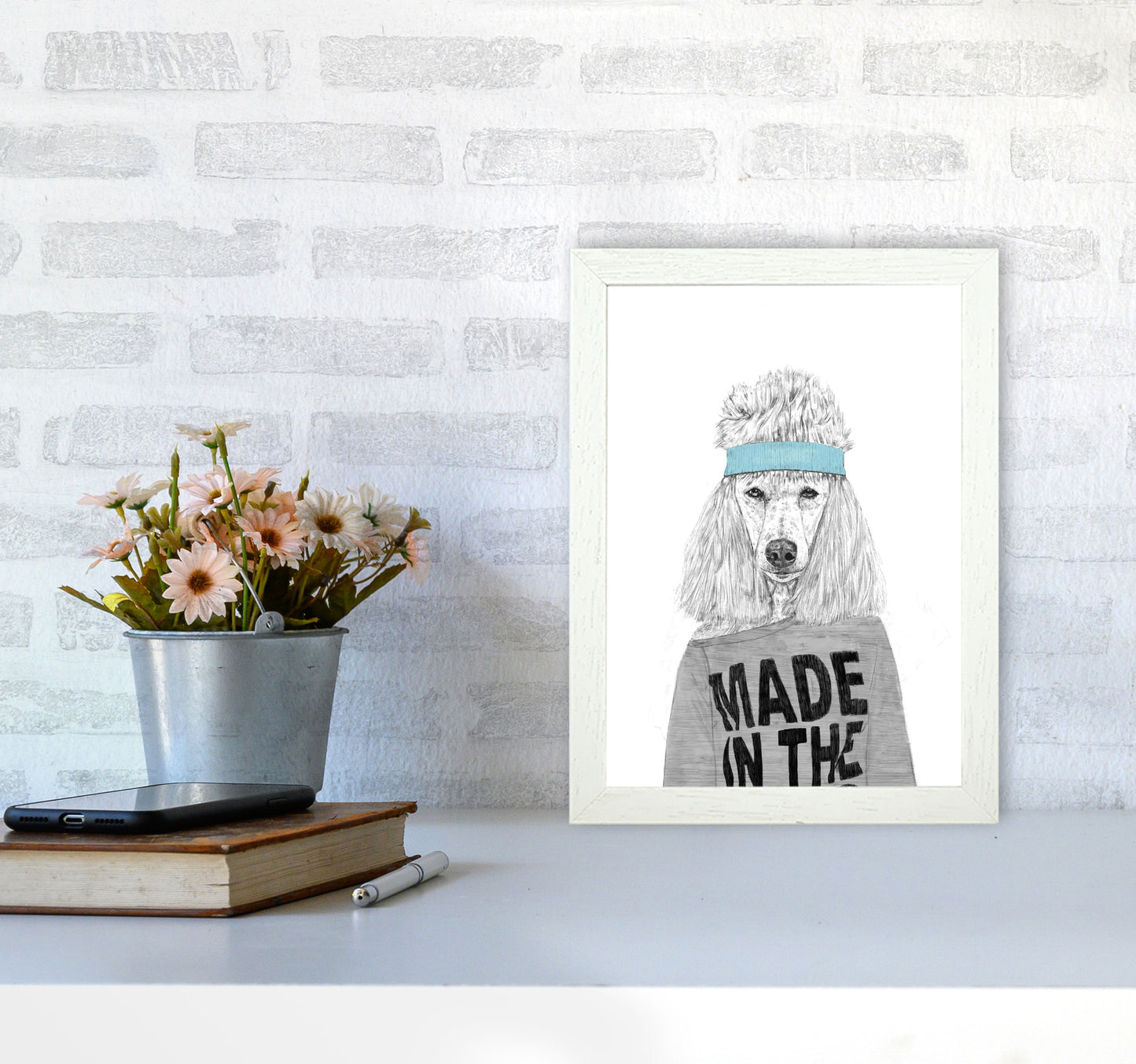 80's Bitch Dog Animal Modern Art Print by Balaz Solti A4 Oak Frame