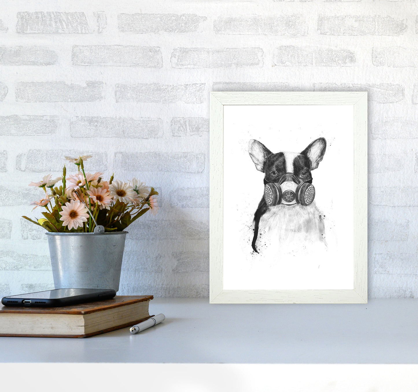 Big City Life Bulldog Animal Art Print by Balaz Solti A4 Oak Frame