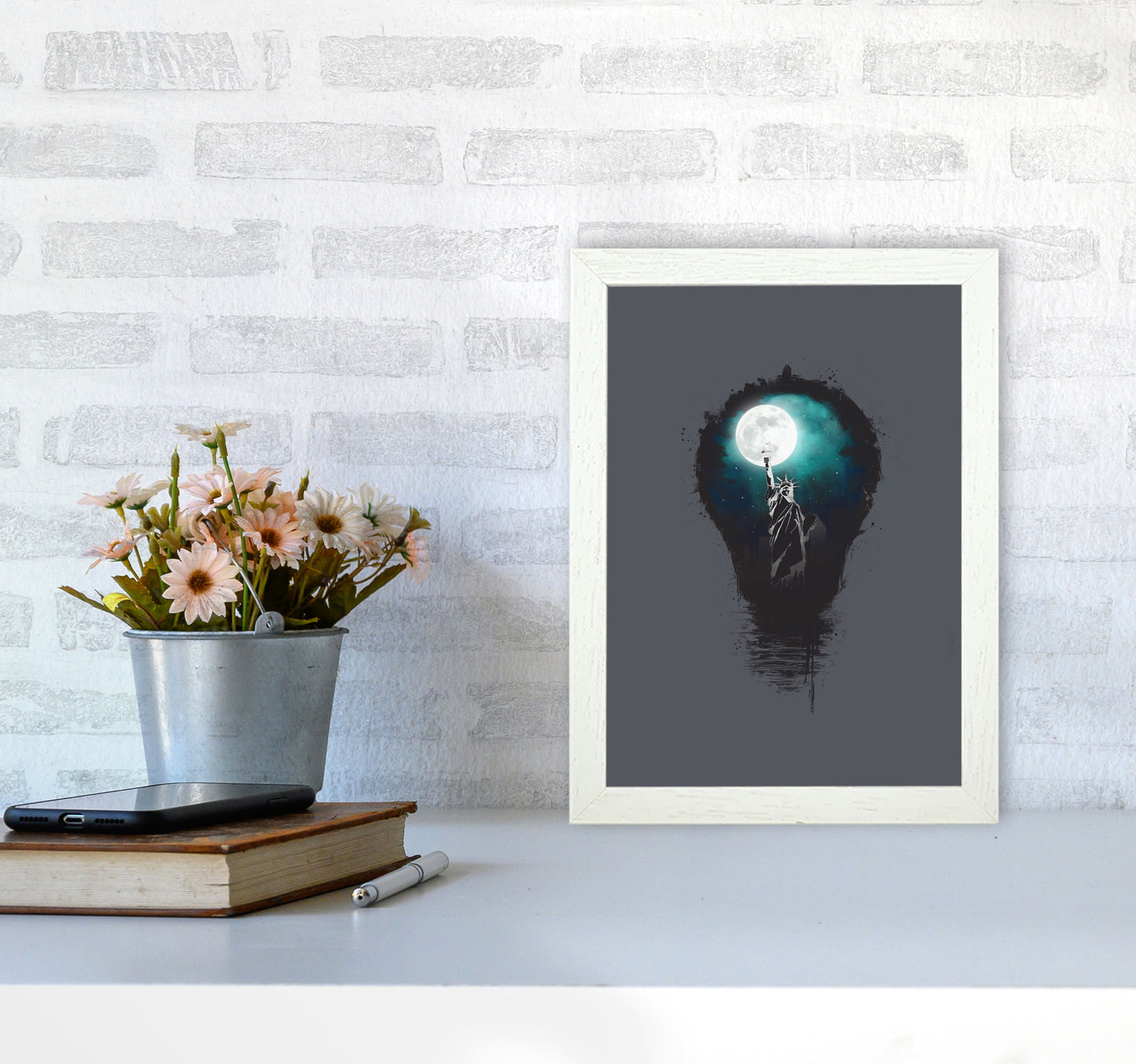 Big City Lights Art Print by Balaz Solti A4 Oak Frame