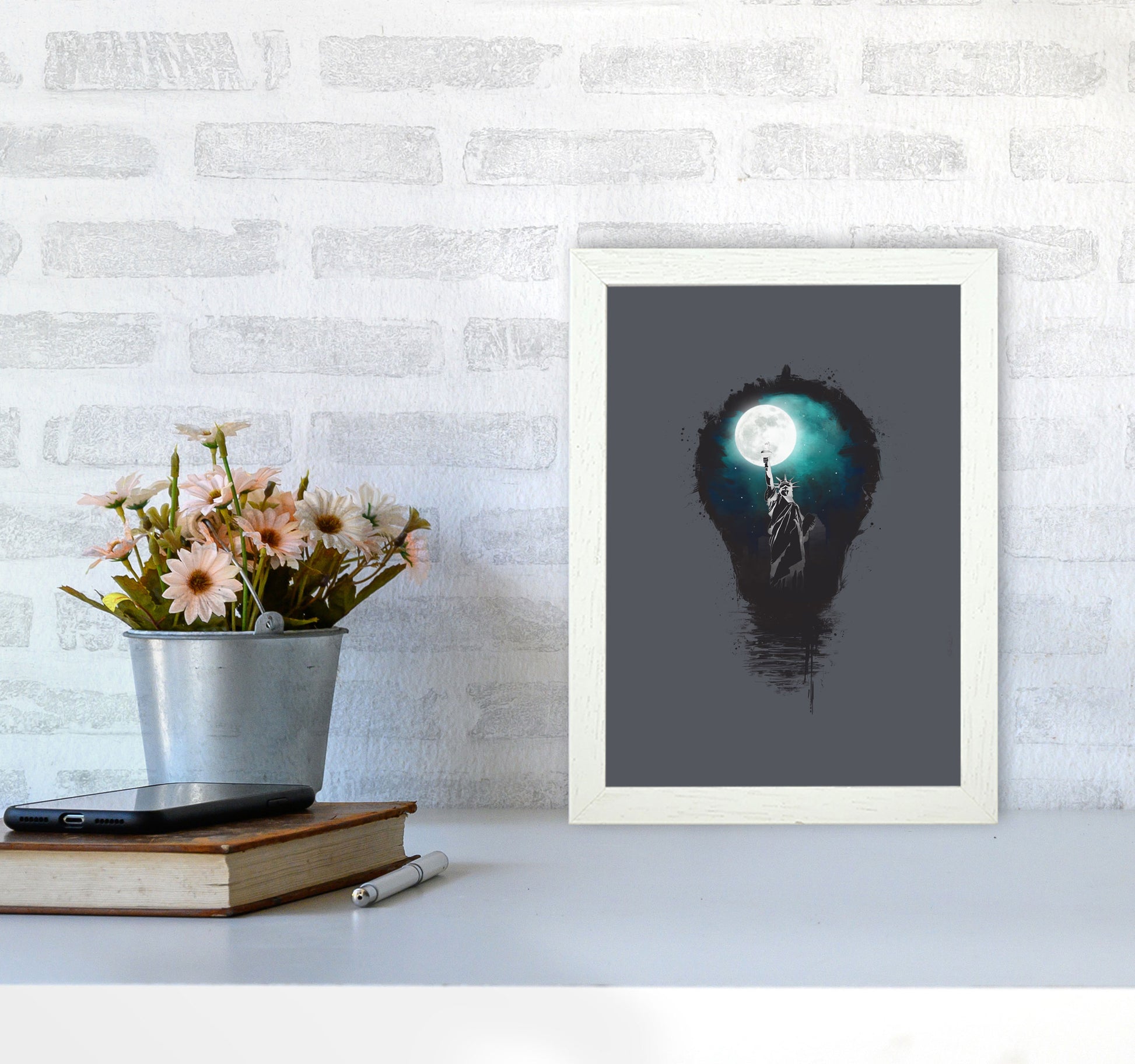 Big City Lights Art Print by Balaz Solti A4 Oak Frame
